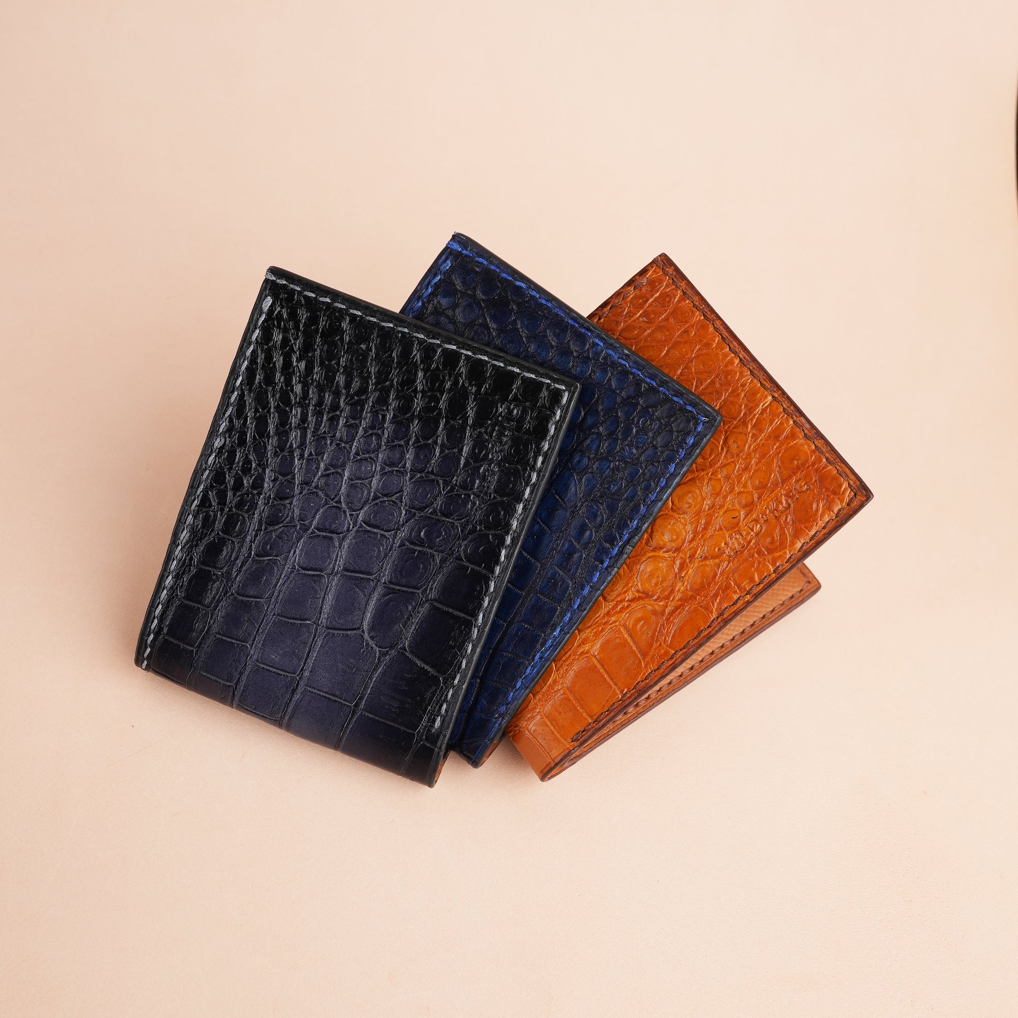 Gray Crocodile Leather Bifold Wallet