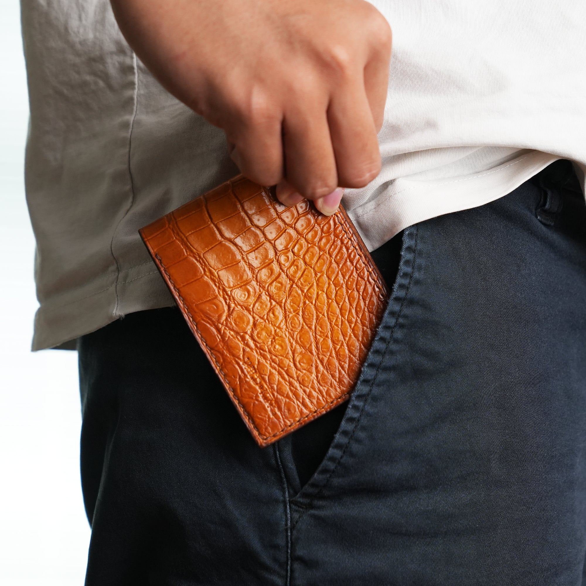 Gray Crocodile Leather Bifold Wallet