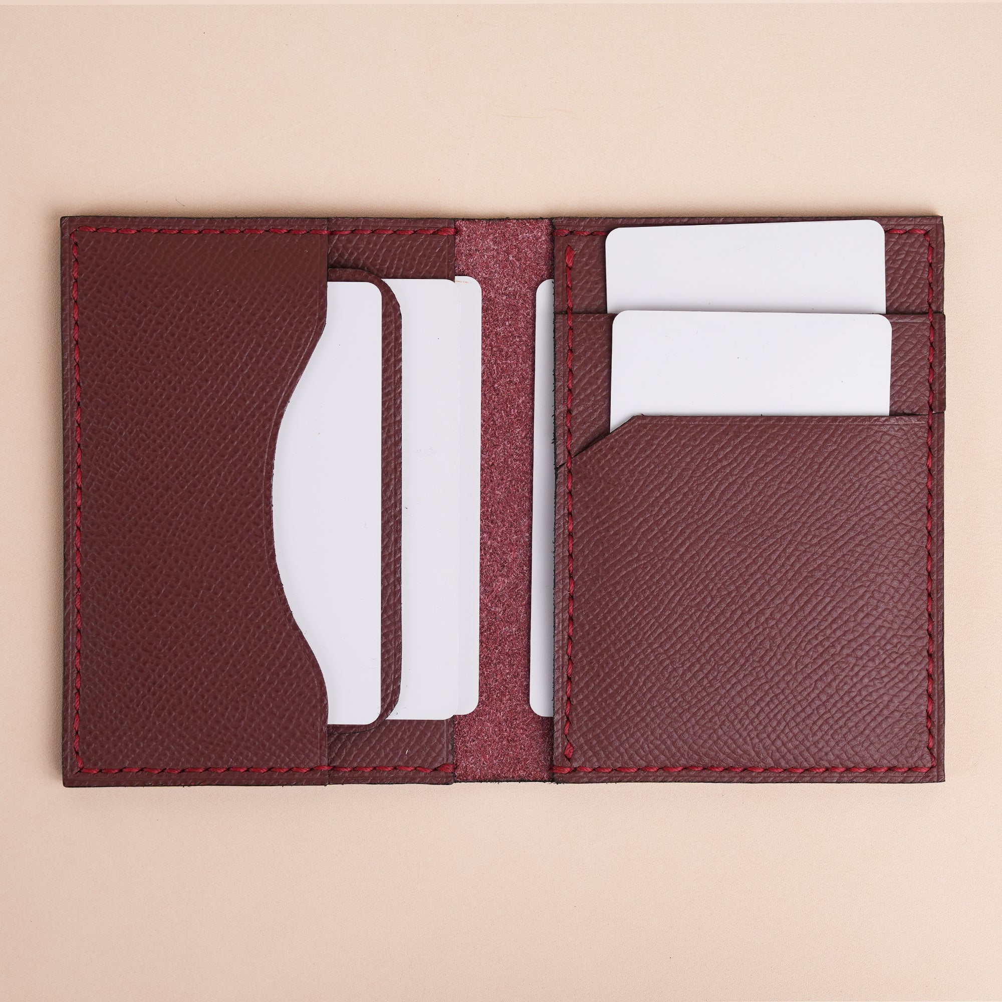 Minimalist Burgundy Epsom Leather Bifold Wallet