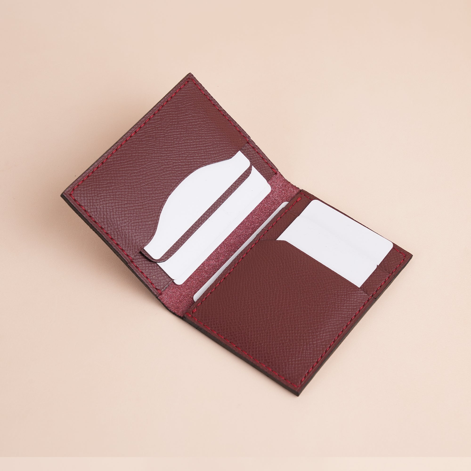 Minimalist Burgundy Epsom Leather Bifold Wallet
