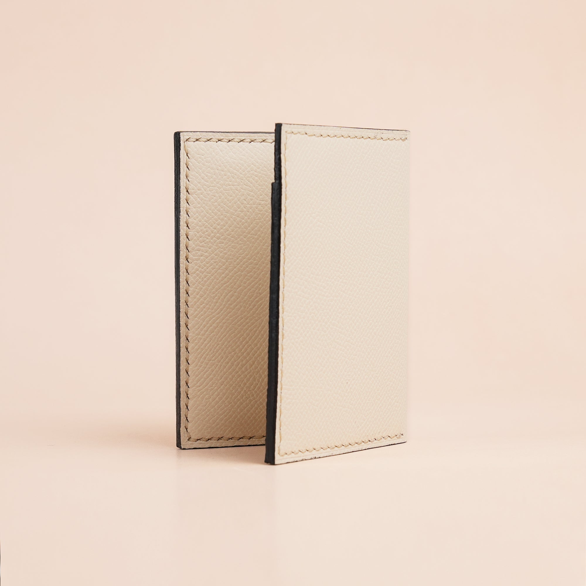 Minimalist Beige Epsom Leather Bifold Wallet