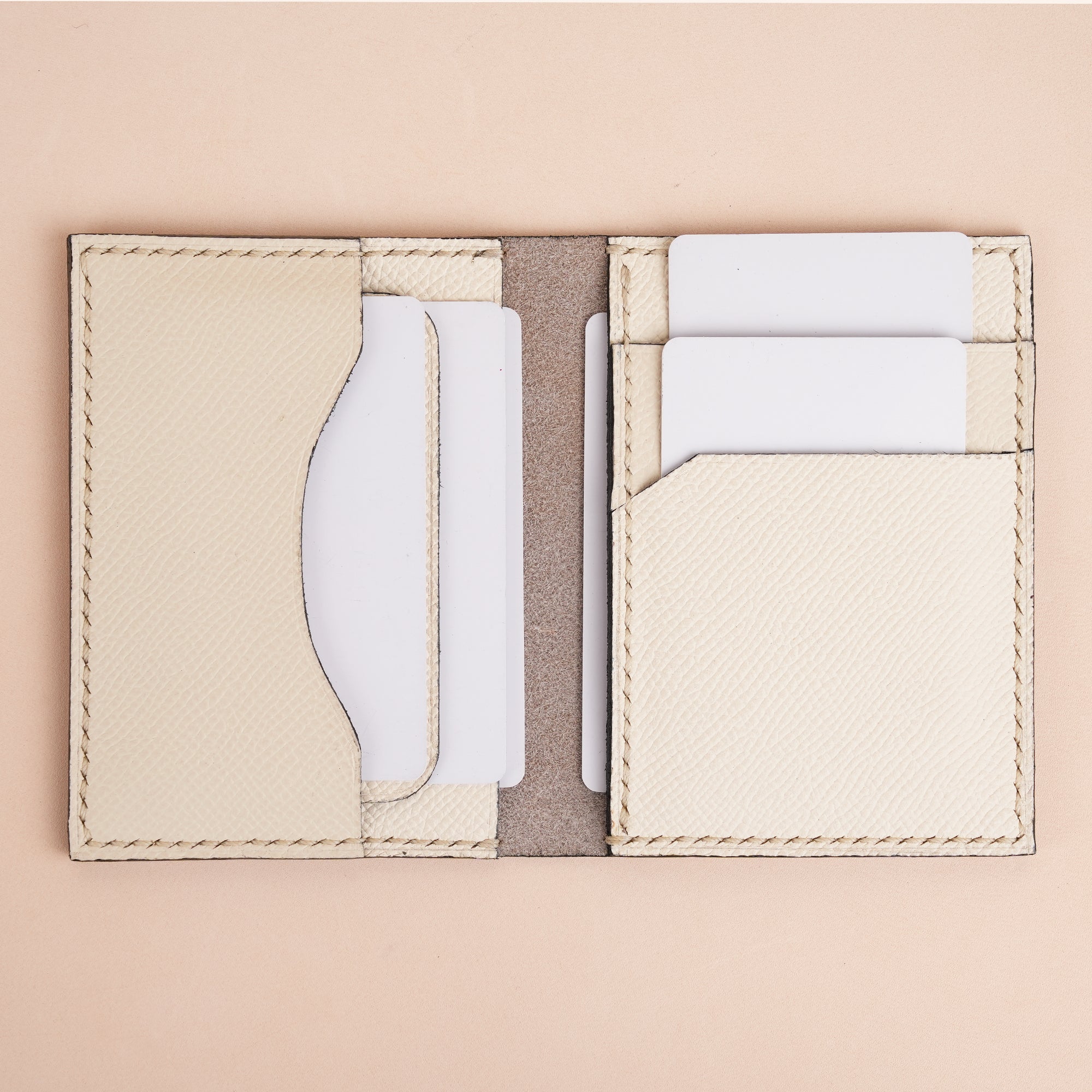 Minimalist Beige Epsom Leather Bifold Wallet