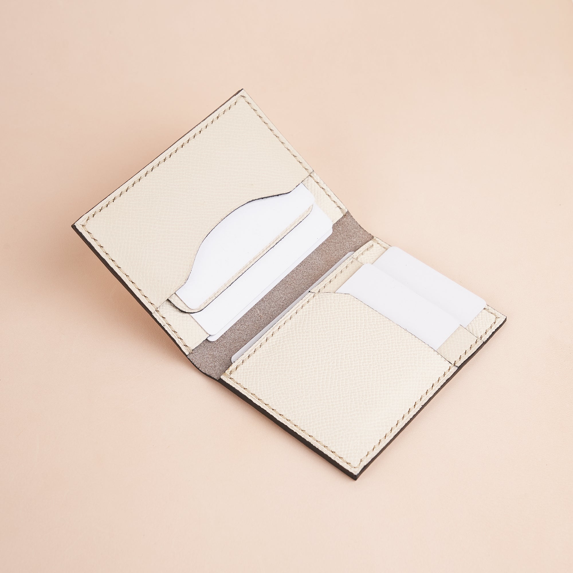 Minimalist Beige Epsom Leather Bifold Wallet