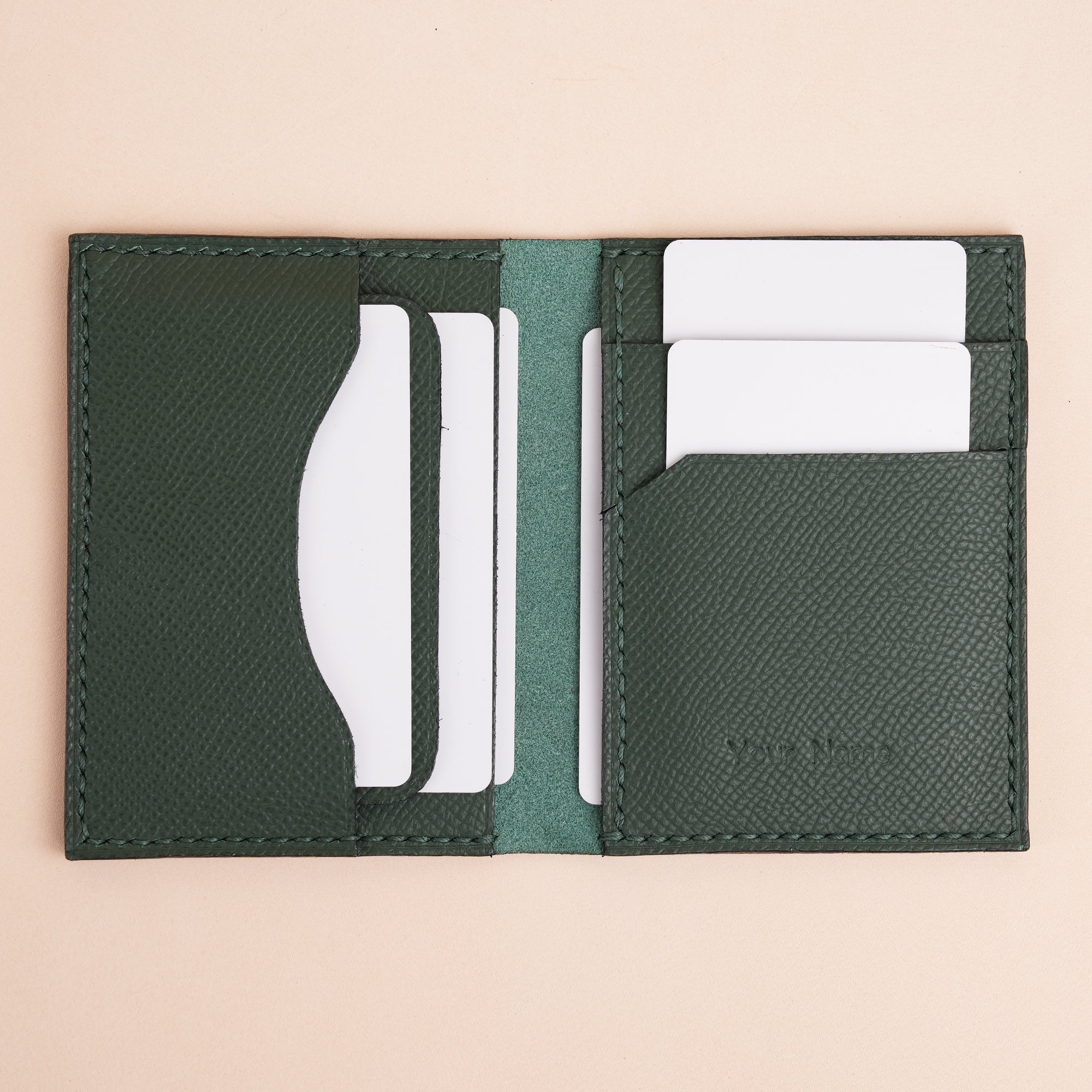Minimalist Green Epsom Leather Bifold Wallet