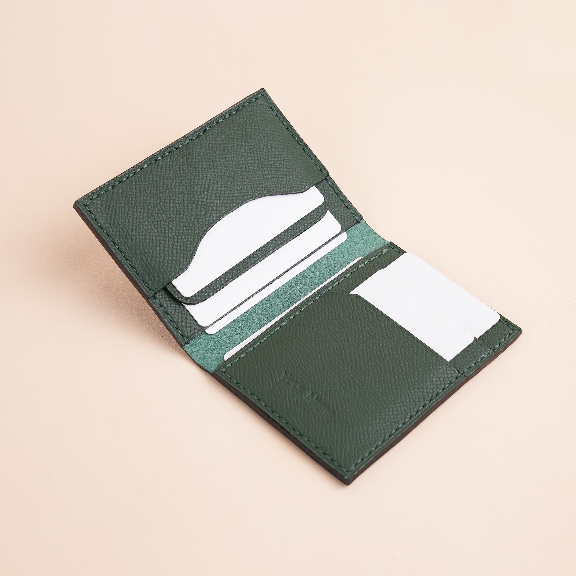 Minimalist Green Epsom Leather Bifold Wallet
