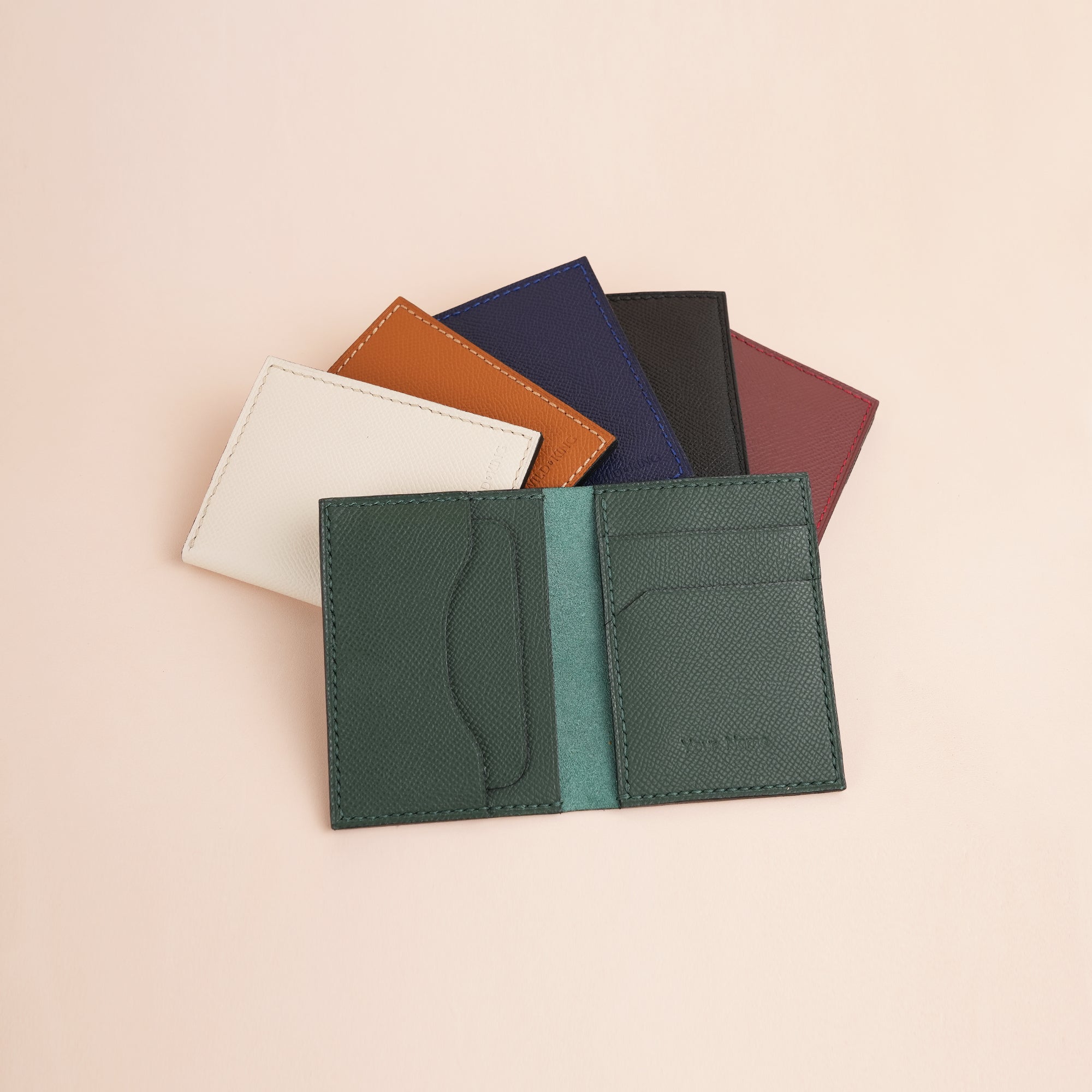 Minimalist Beige Epsom Leather Bifold Wallet