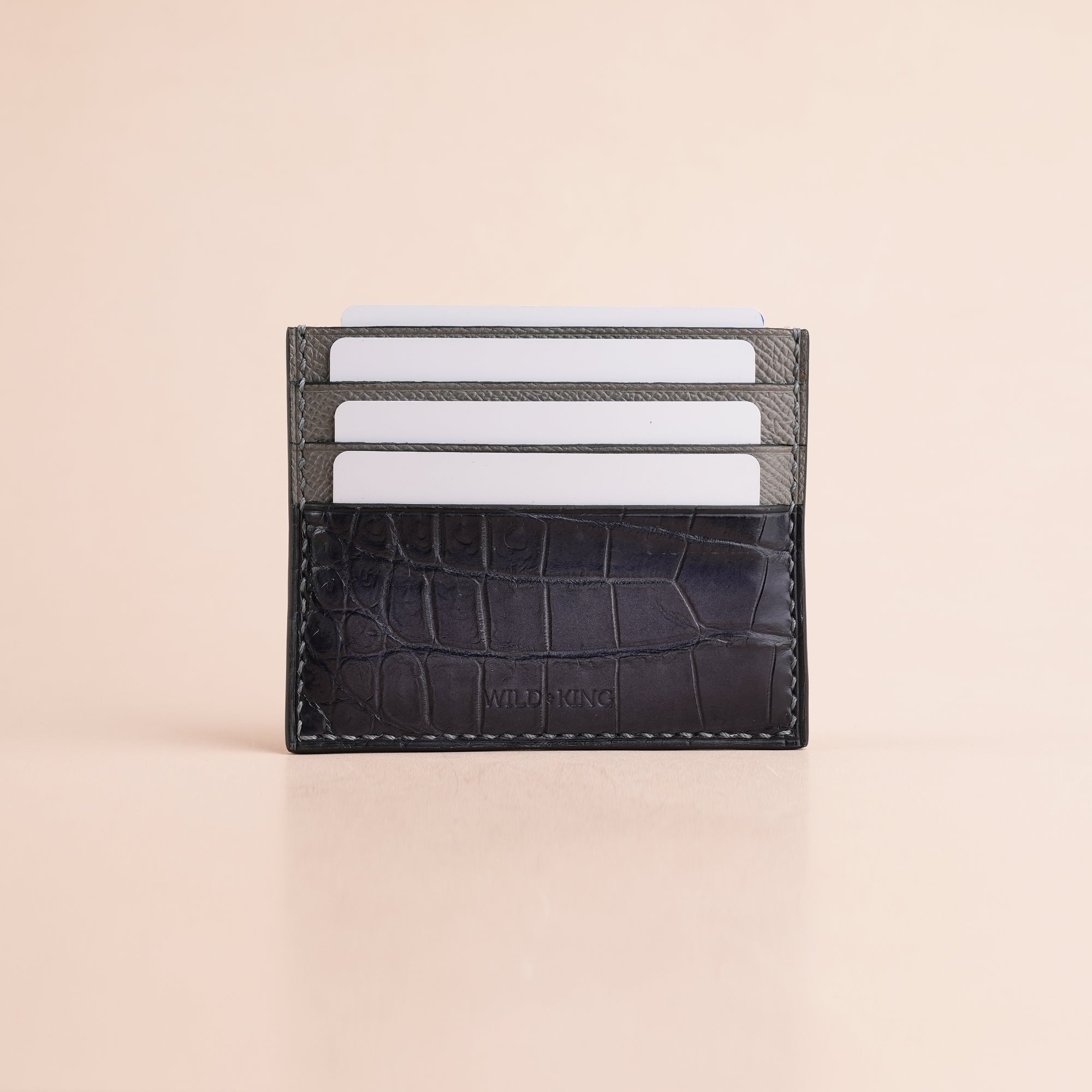 Gray Alligator Leather Card Holder - Patina Finish