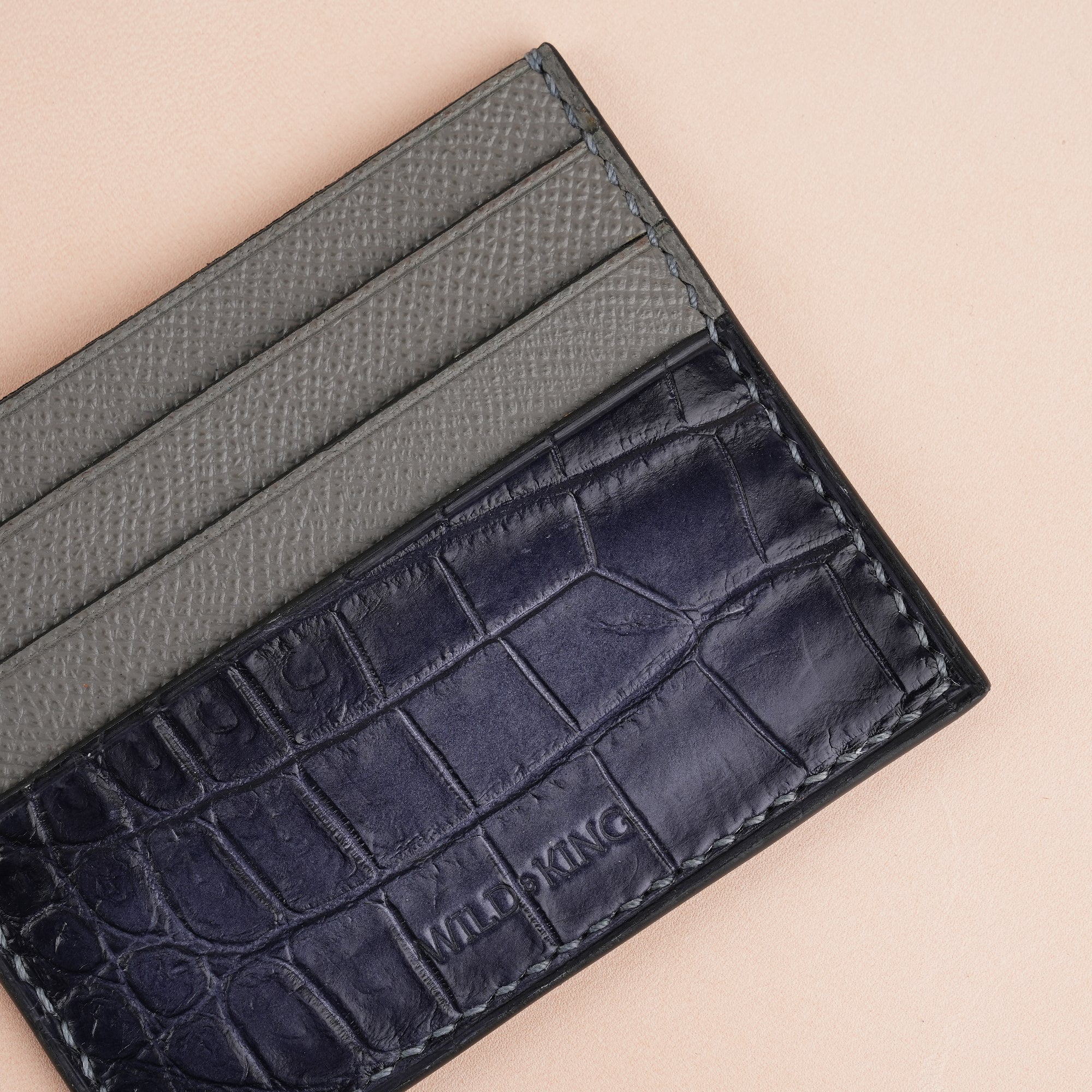 Gray Alligator Leather Card Holder - Patina Finish