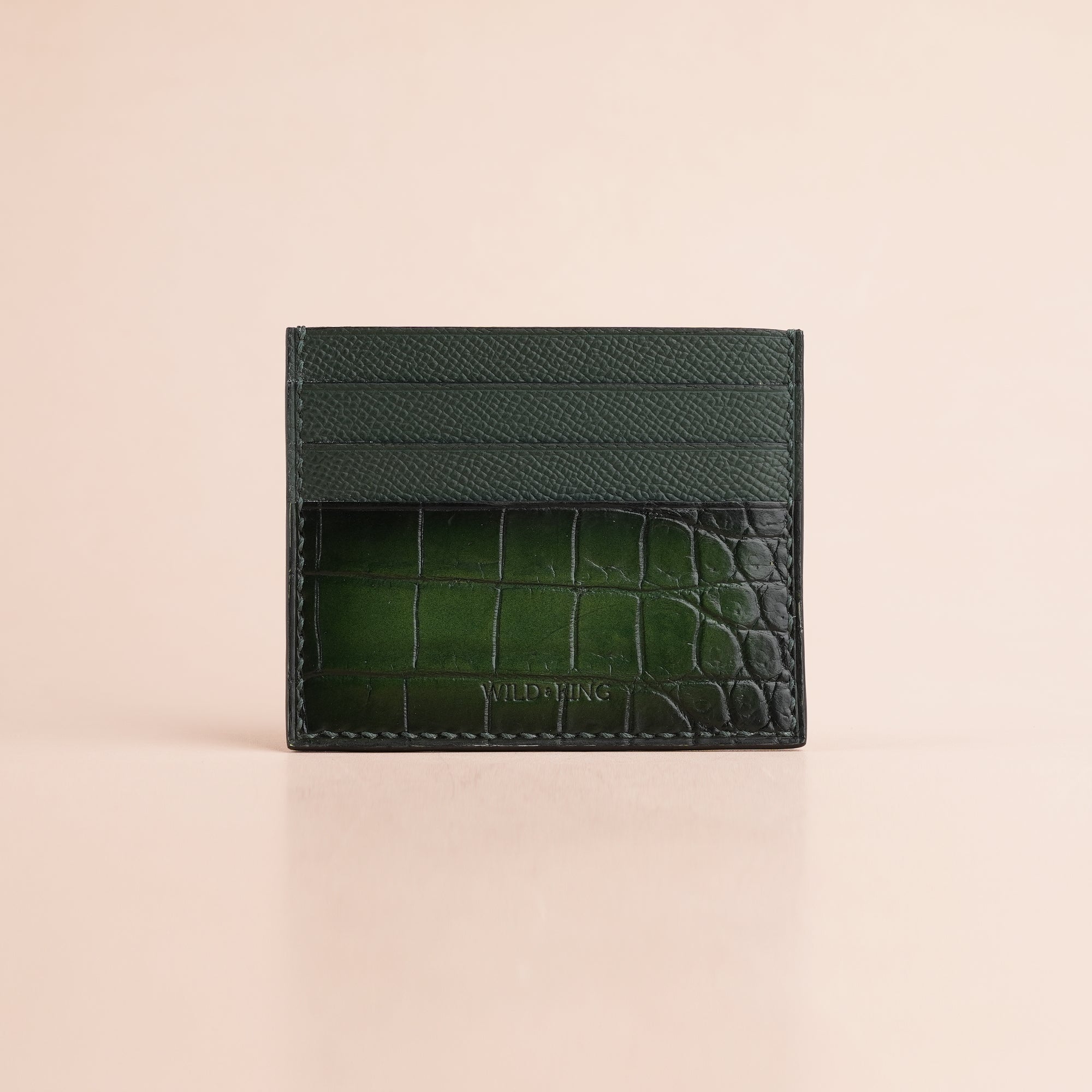 Green Alligator Leather Card Holder - Patina Finish