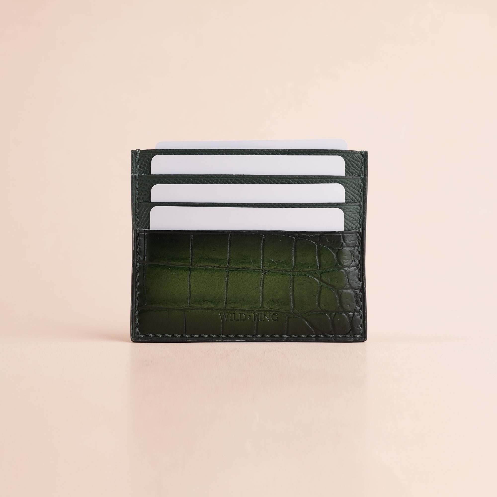 Green Alligator Leather Card Holder - Patina Finish