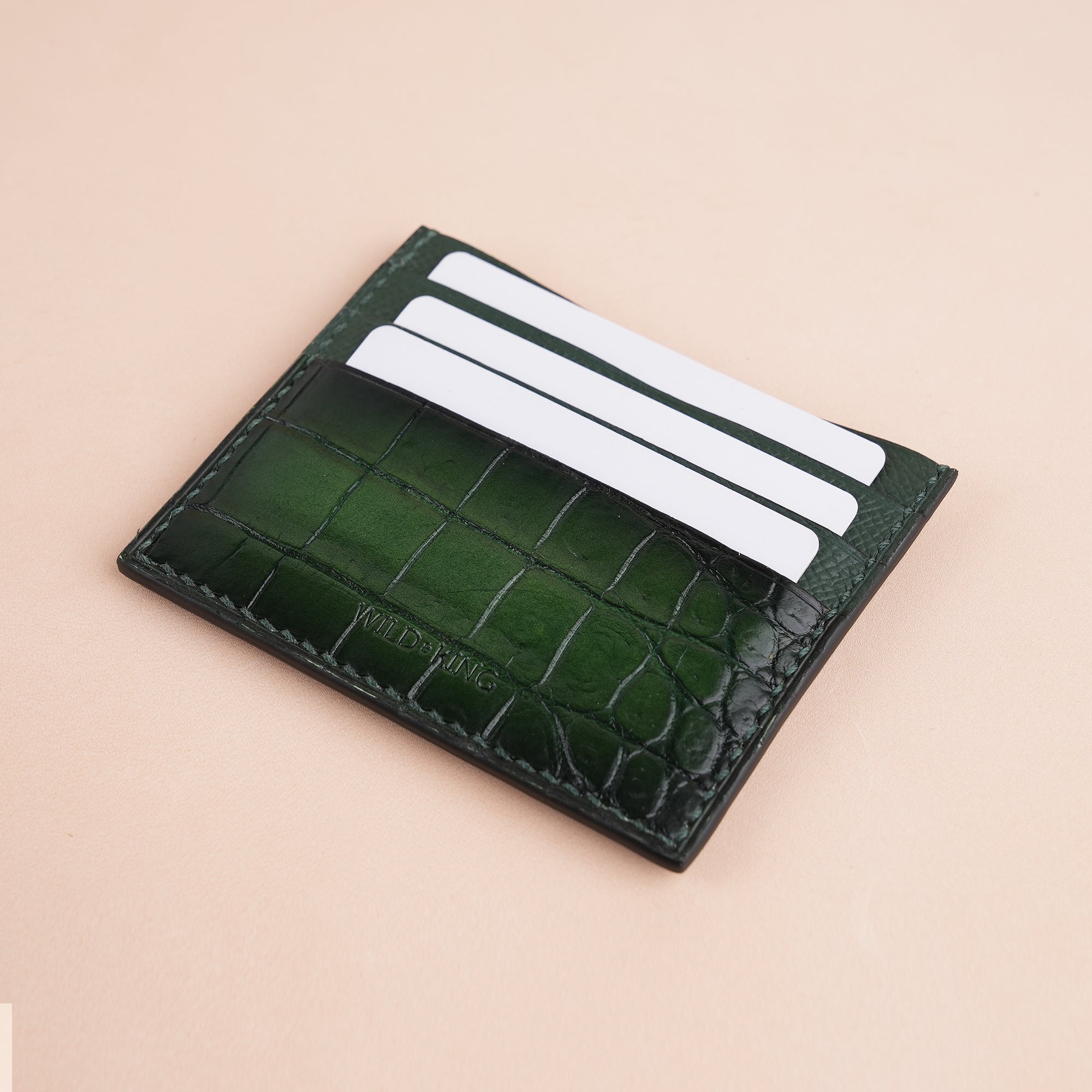 Green Alligator Leather Card Holder - Patina Finish