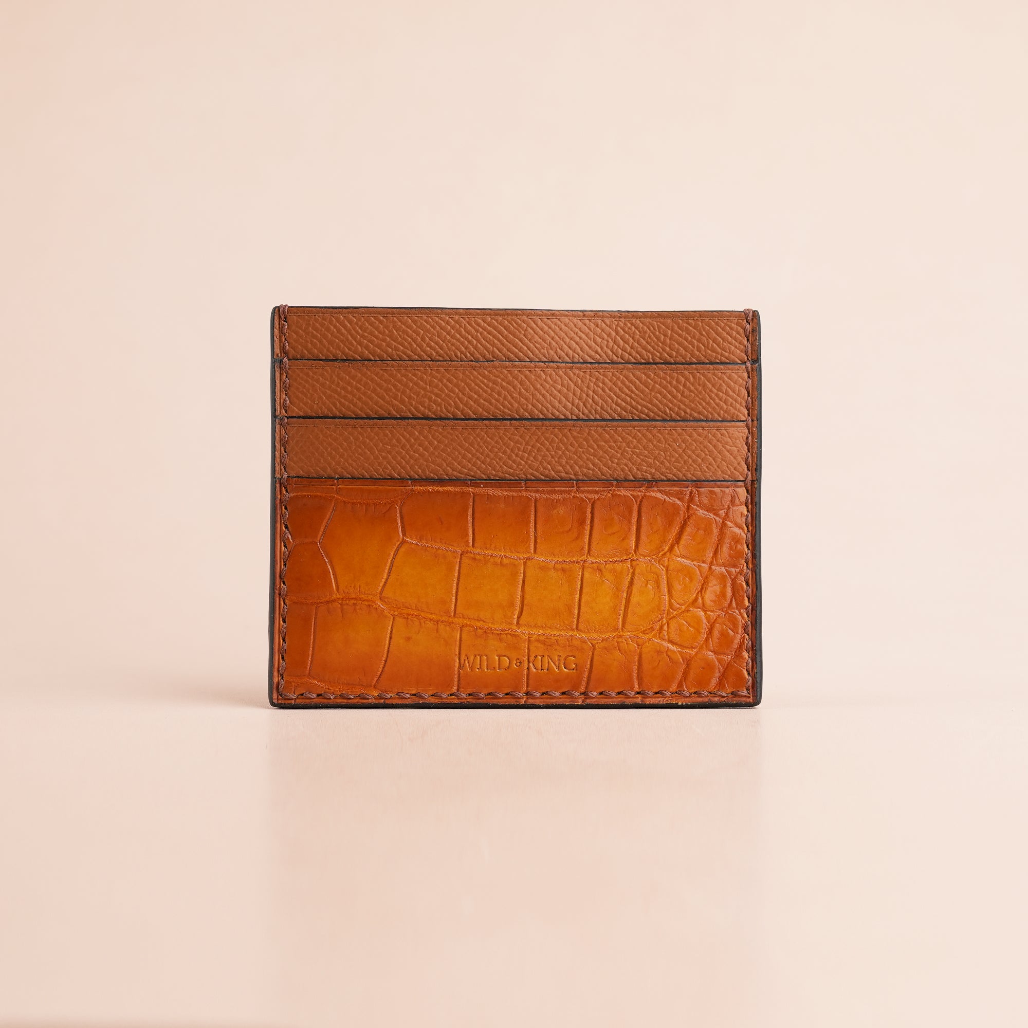 Tan Alligator Leather Card Holder - Patina Finish
