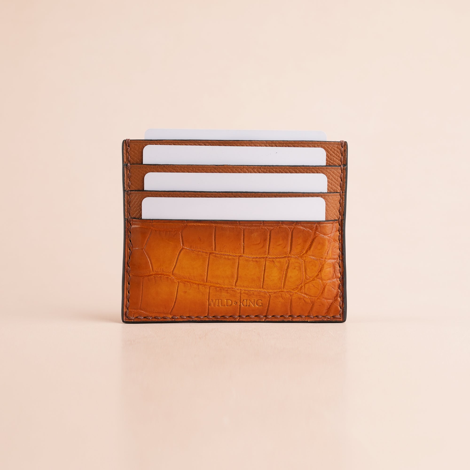 Tan Alligator Leather Card Holder - Patina Finish