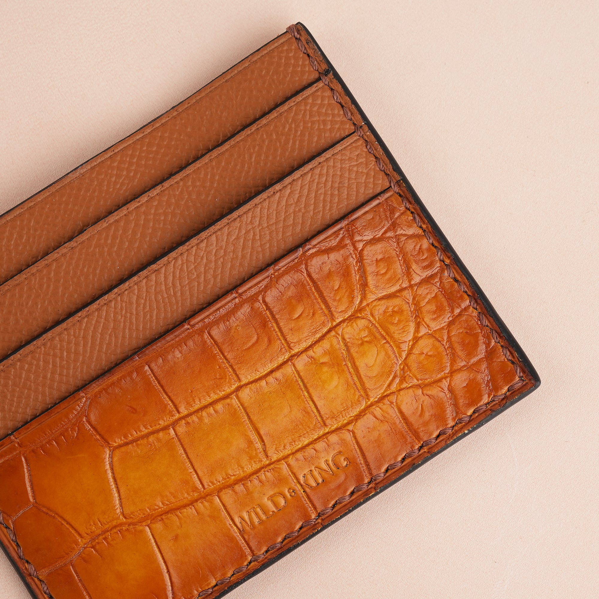 Tan Alligator Leather Card Holder - Patina Finish
