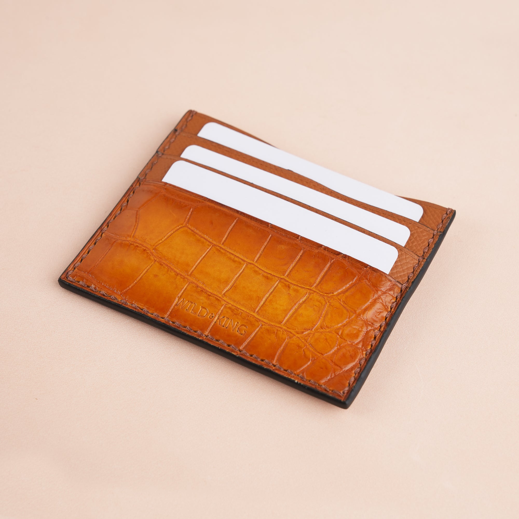 Tan Alligator Leather Card Holder - Patina Finish