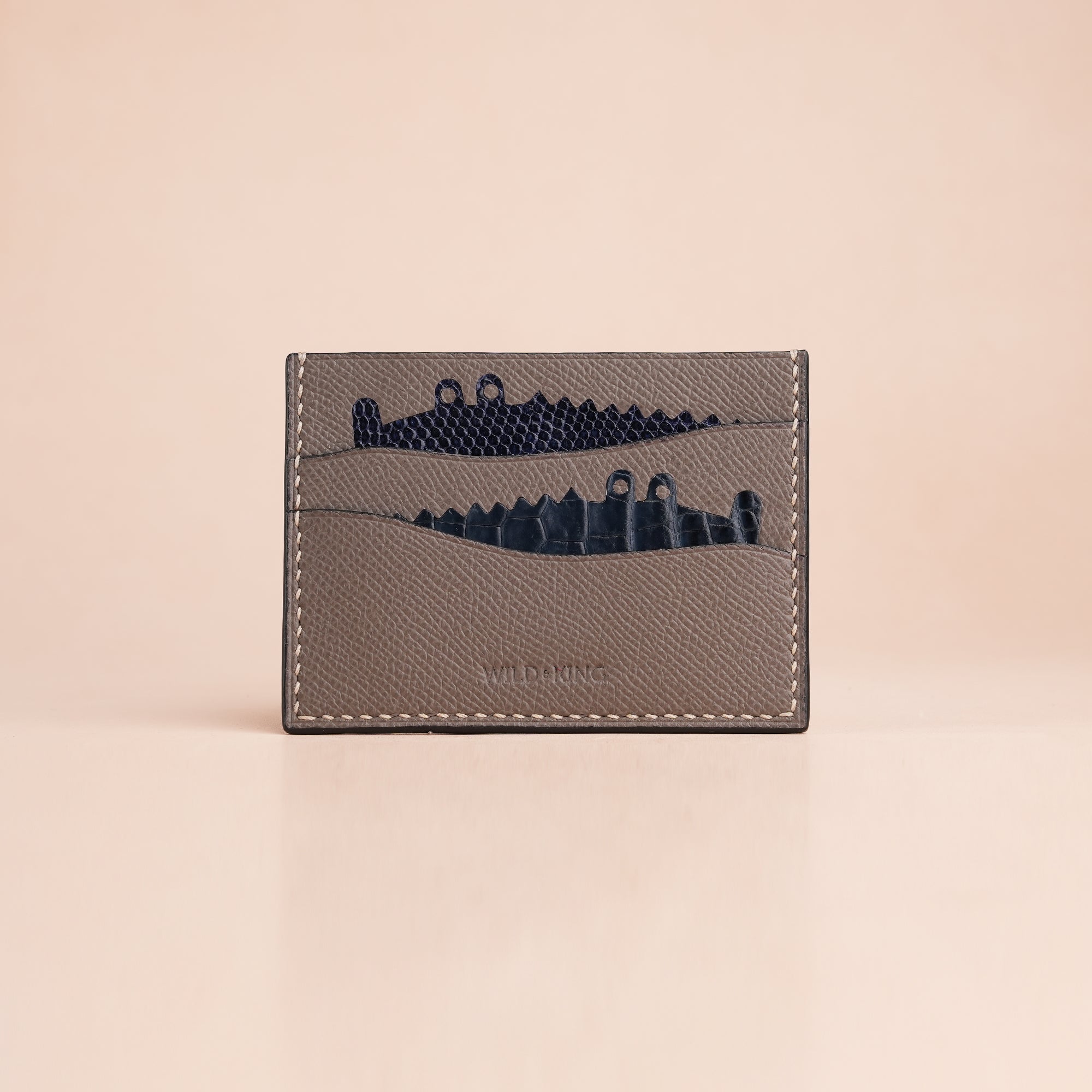 Graphite Grey Epsom Leather Card Holder - Double Stupid Alligator