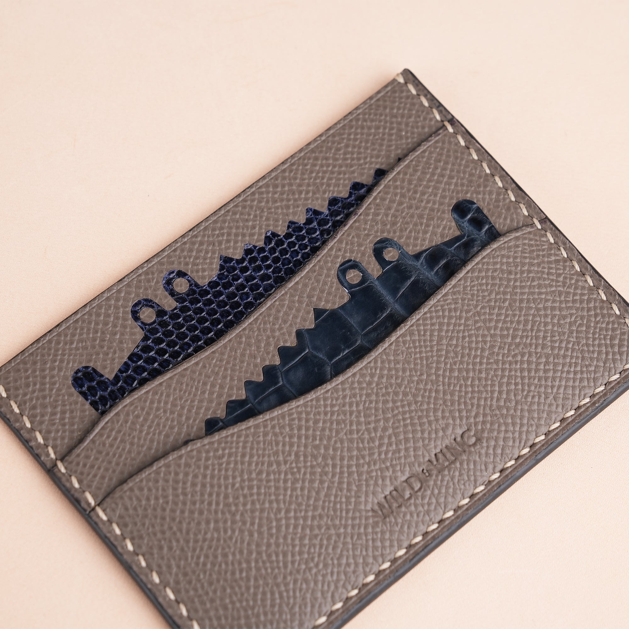 Graphite Grey Epsom Leather Card Holder - Double Stupid Alligator