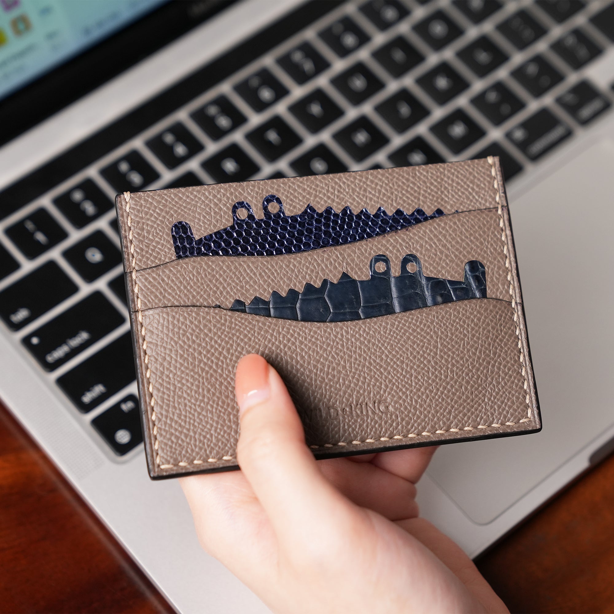 Graphite Grey Epsom Leather Card Holder - Double Stupid Alligator