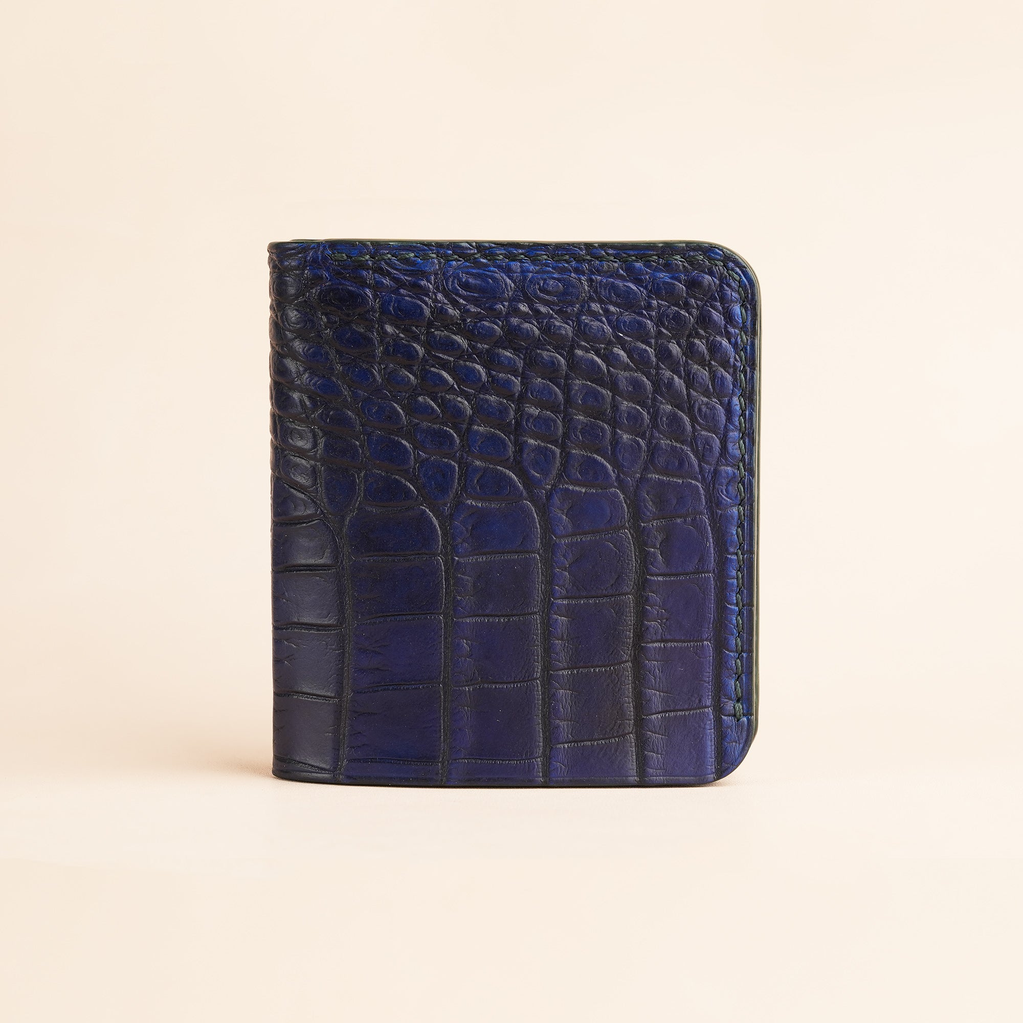 Dark Blue Crocodile Leather Bifold Wallet