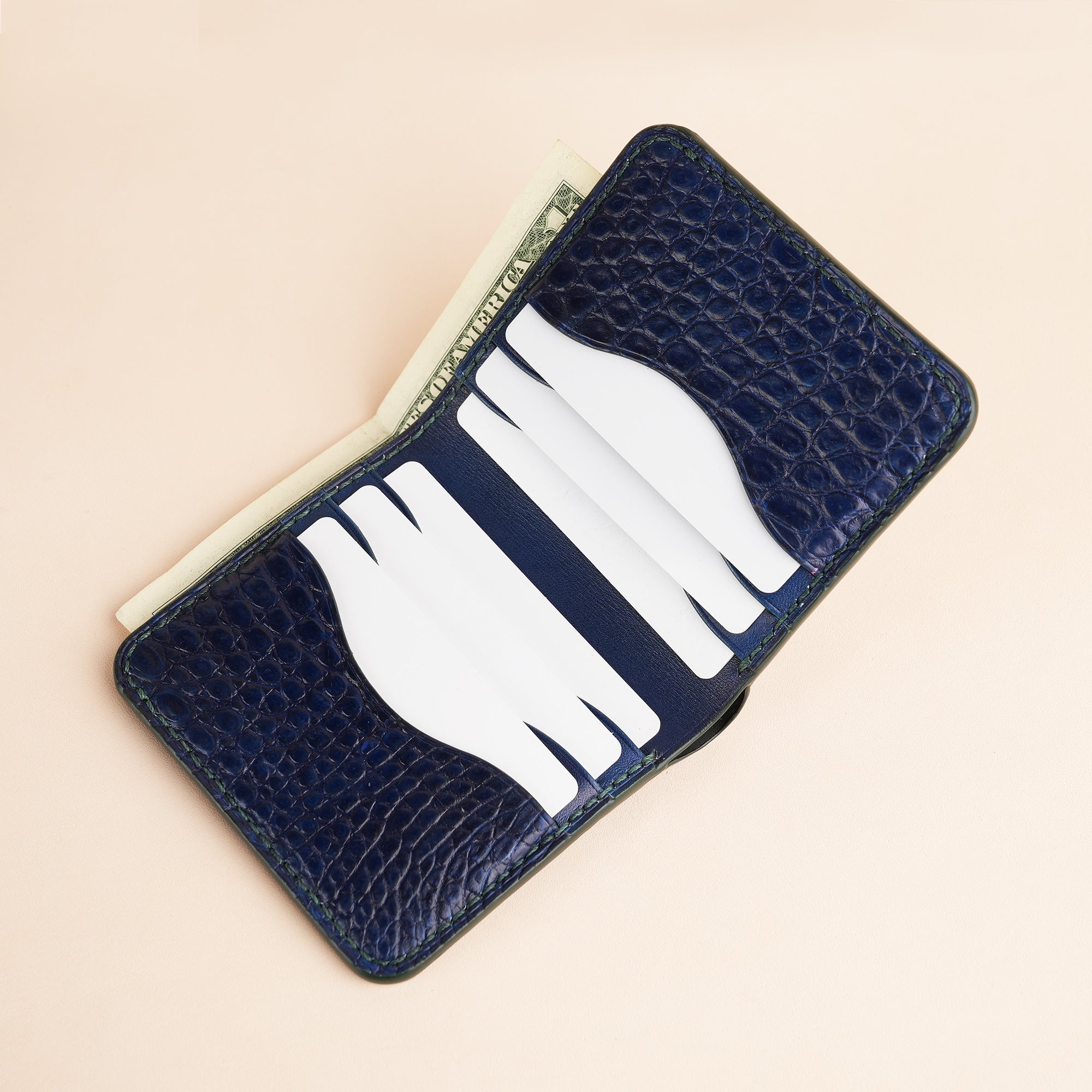 Dark Blue Crocodile Leather Bifold Wallet