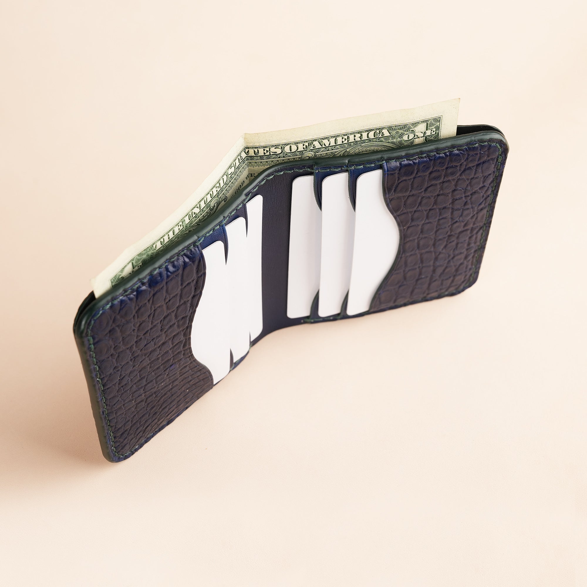 Dark Blue Crocodile Leather Bifold Wallet