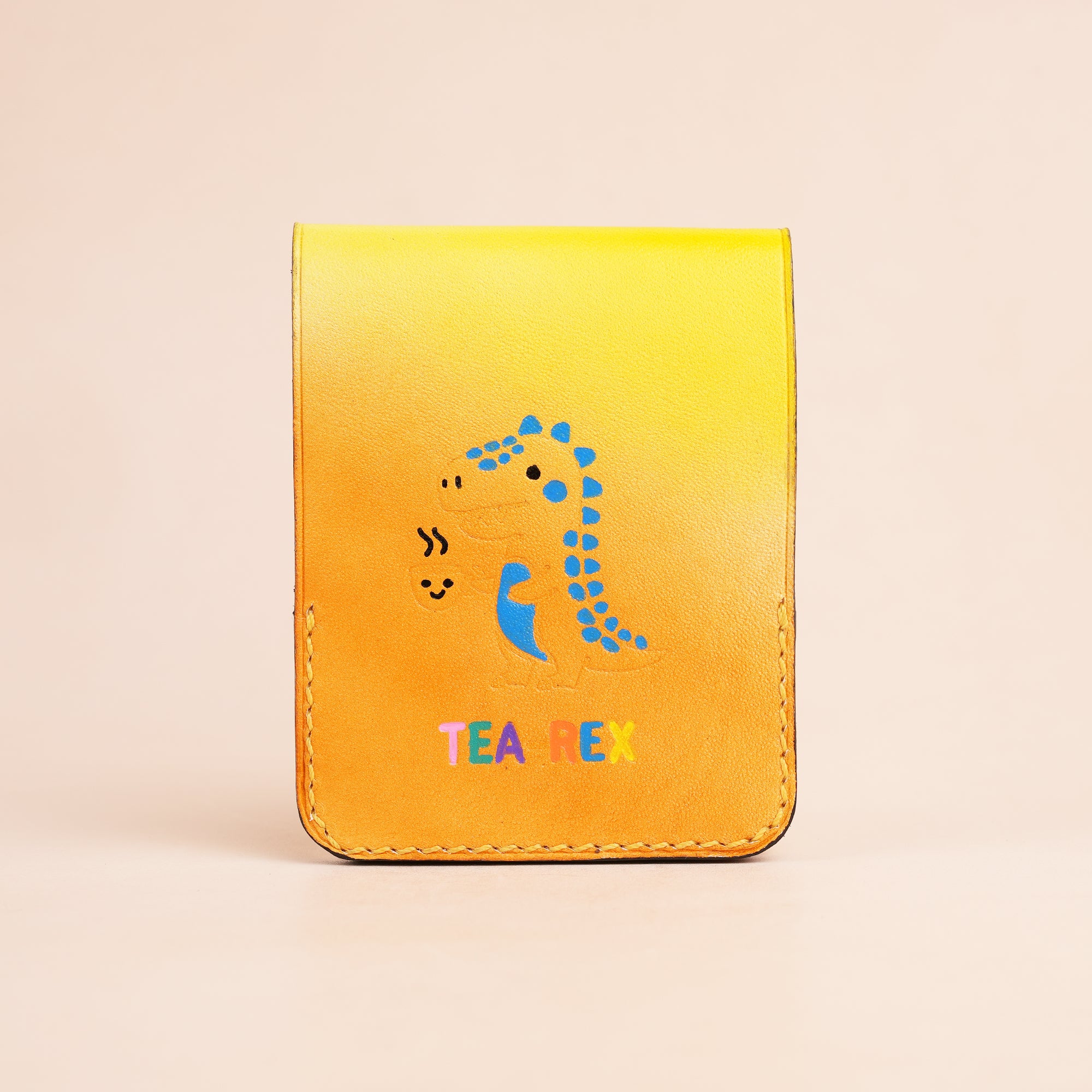 Yellow Leather Snap Wallet Tea-Rex Design - Patina Finish