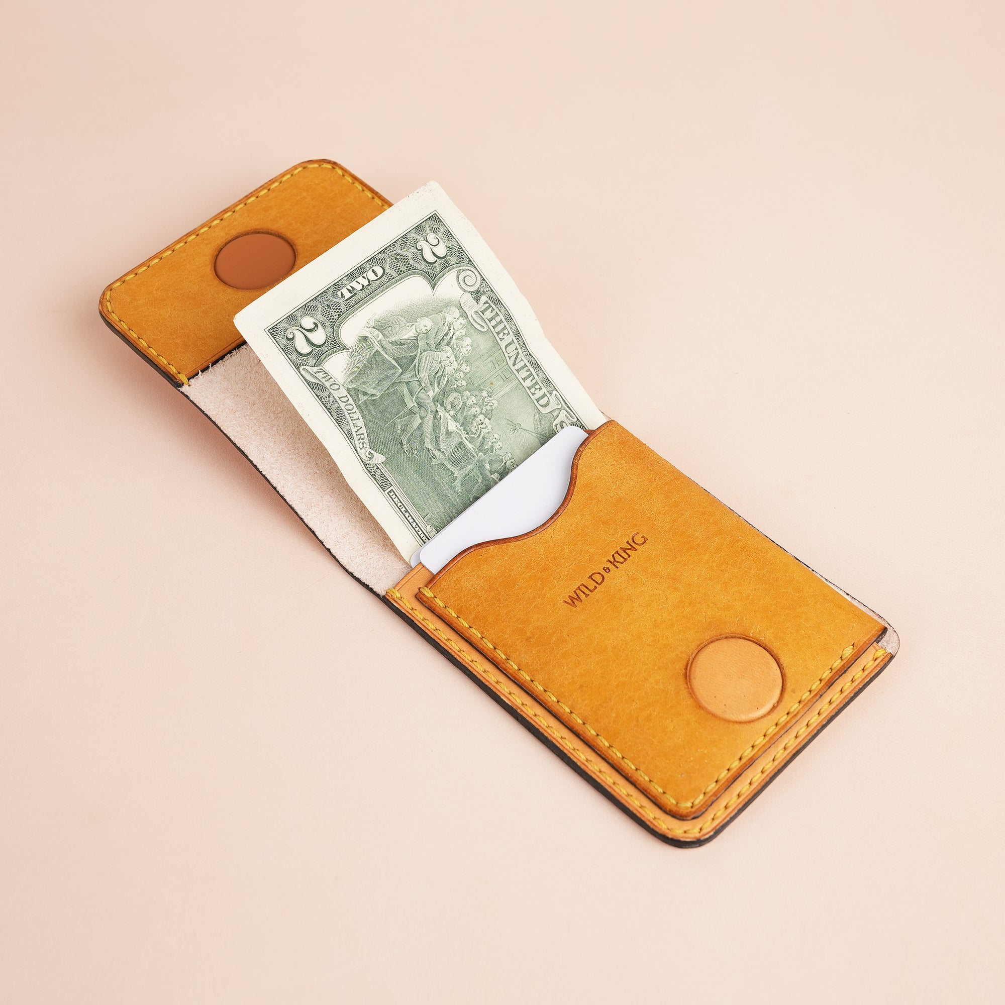 Yellow Leather Snap Wallet Tea-Rex Design - Patina Finish