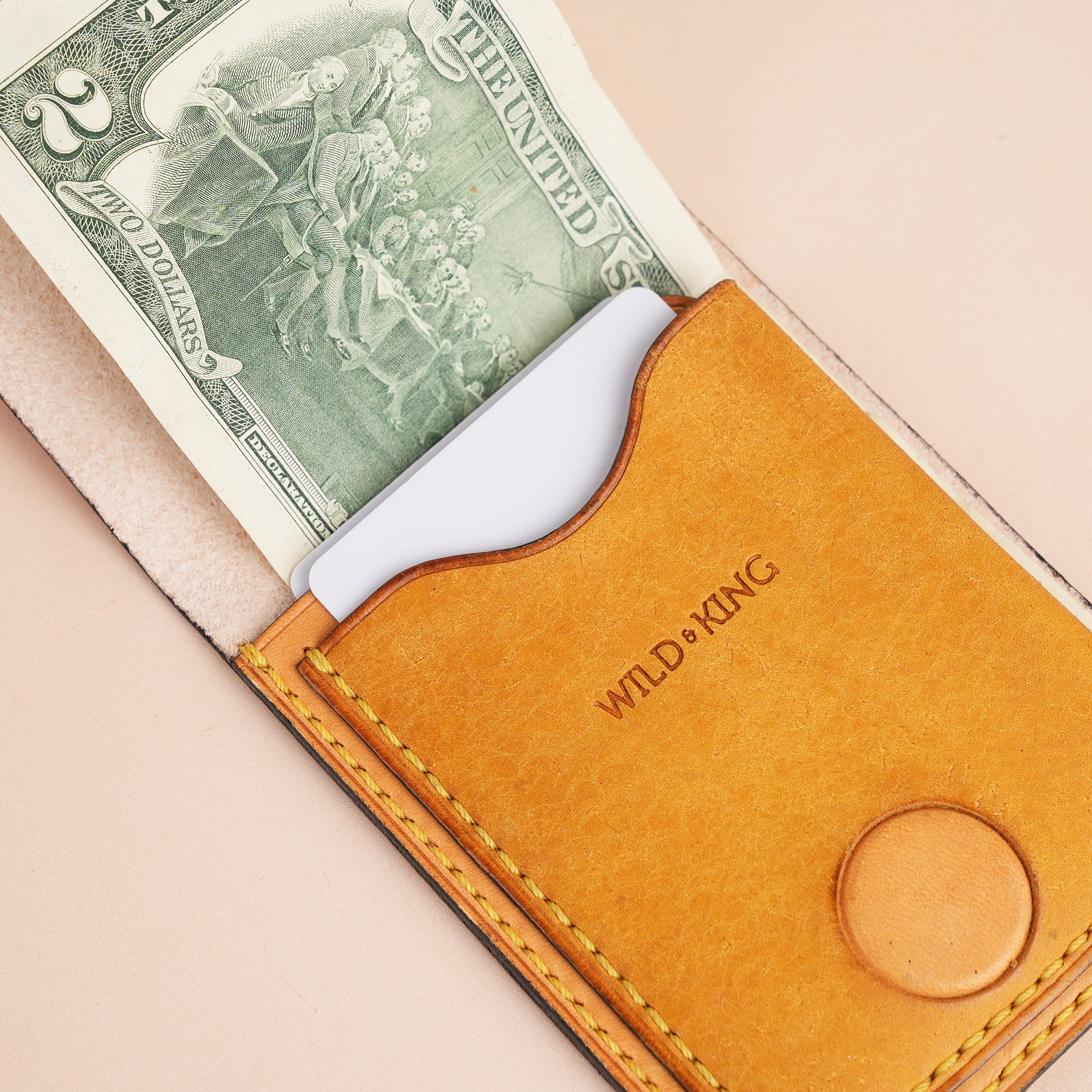 Yellow Leather Snap Wallet Tea-Rex Design - Patina Finish