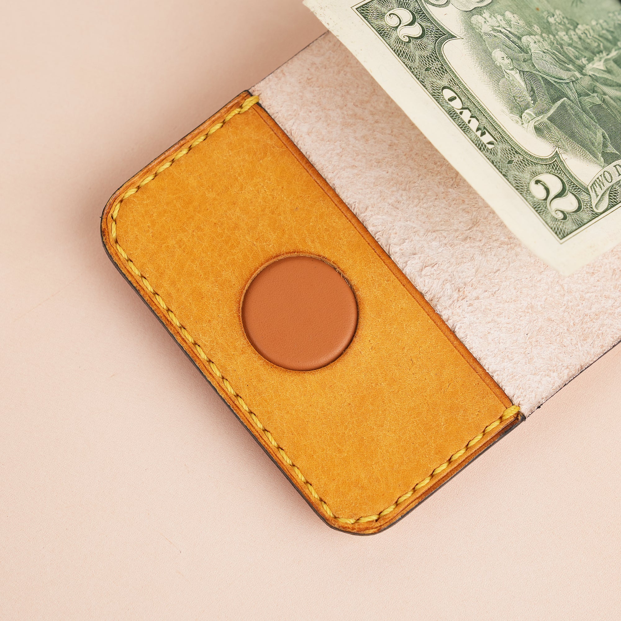 Yellow Leather Snap Wallet Tea-Rex Design - Patina Finish