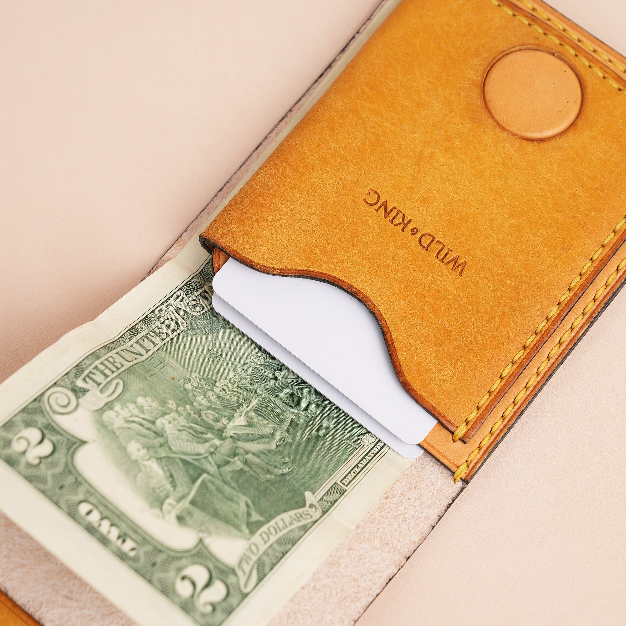 Yellow Leather Snap Wallet Tea-Rex Design - Patina Finish