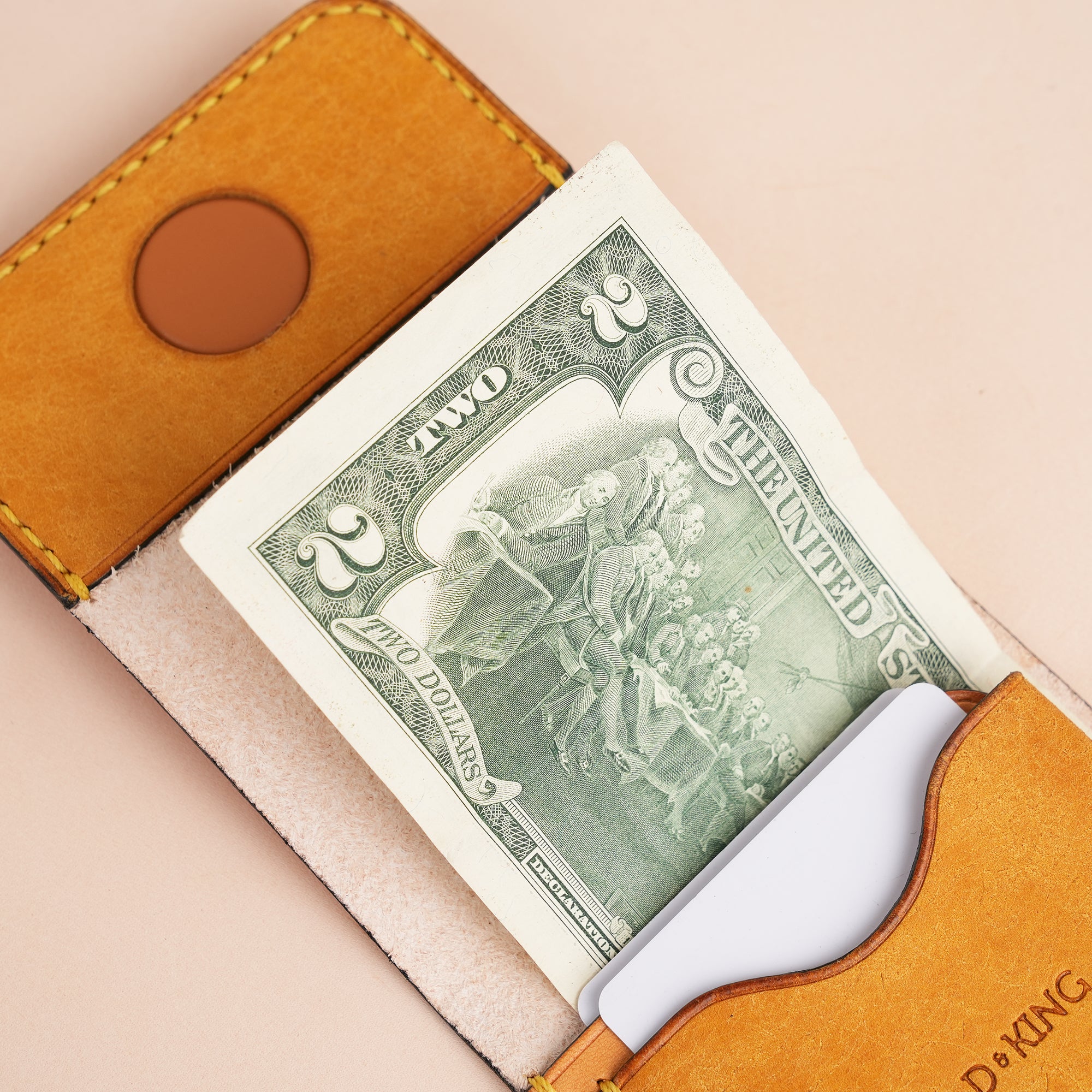 Yellow Leather Snap Wallet Tea-Rex Design - Patina Finish