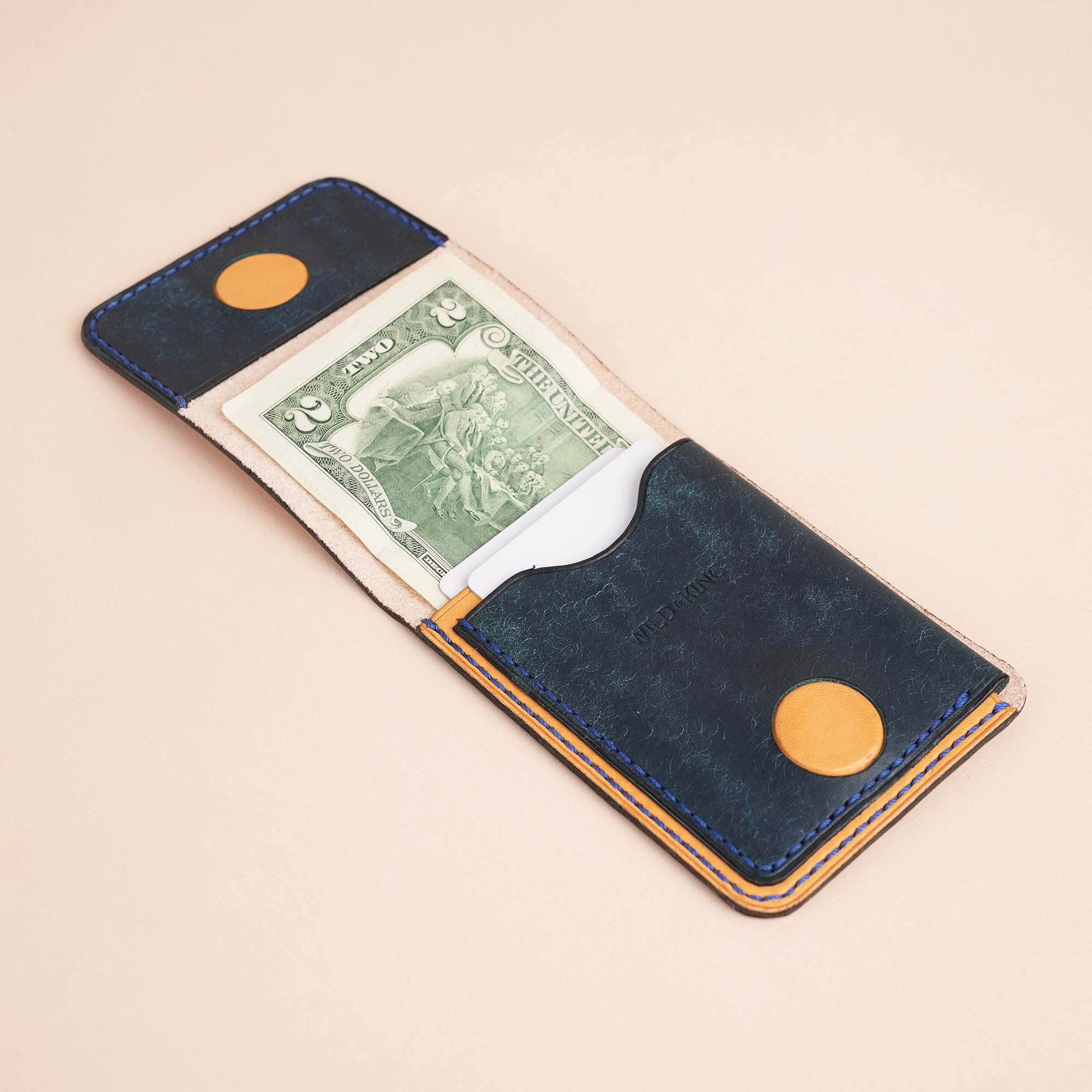 Blue Leather Snap Wallet Tea-Rex Design - Patina Finish