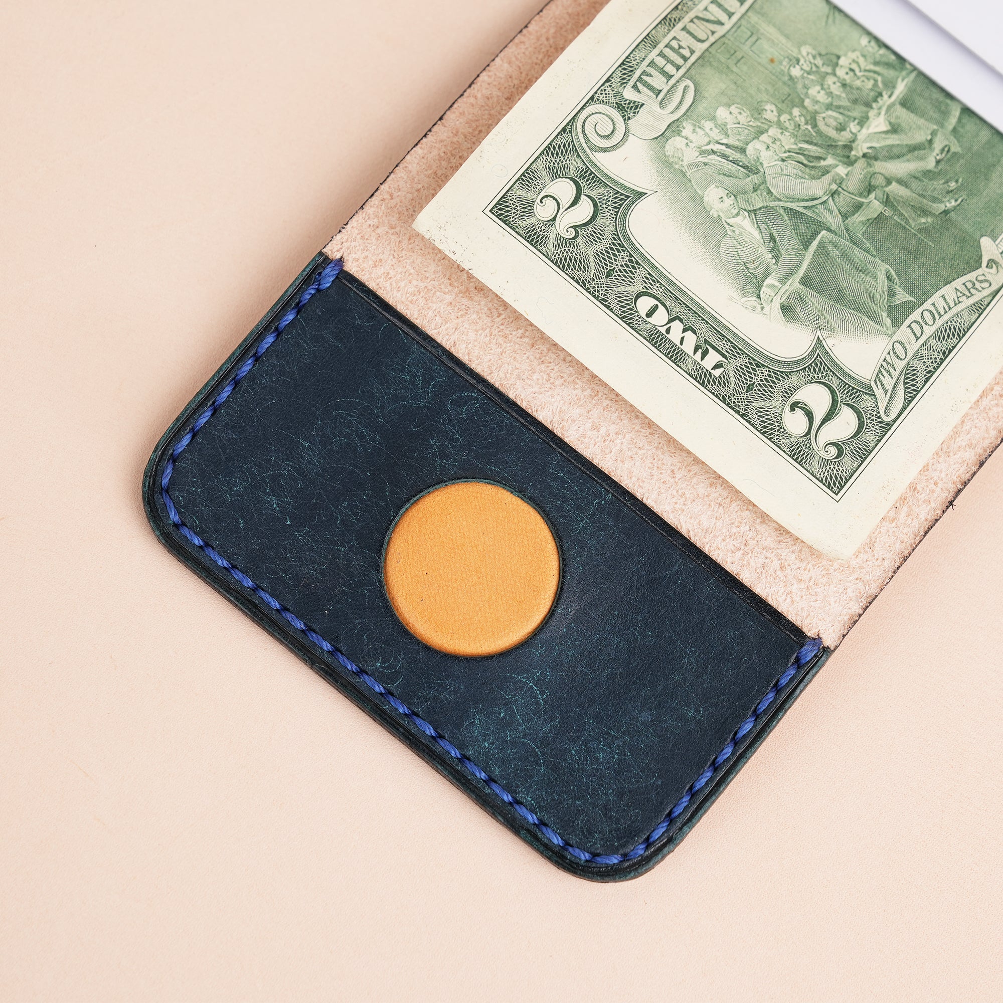 Blue Leather Snap Wallet Tea-Rex Design - Patina Finish