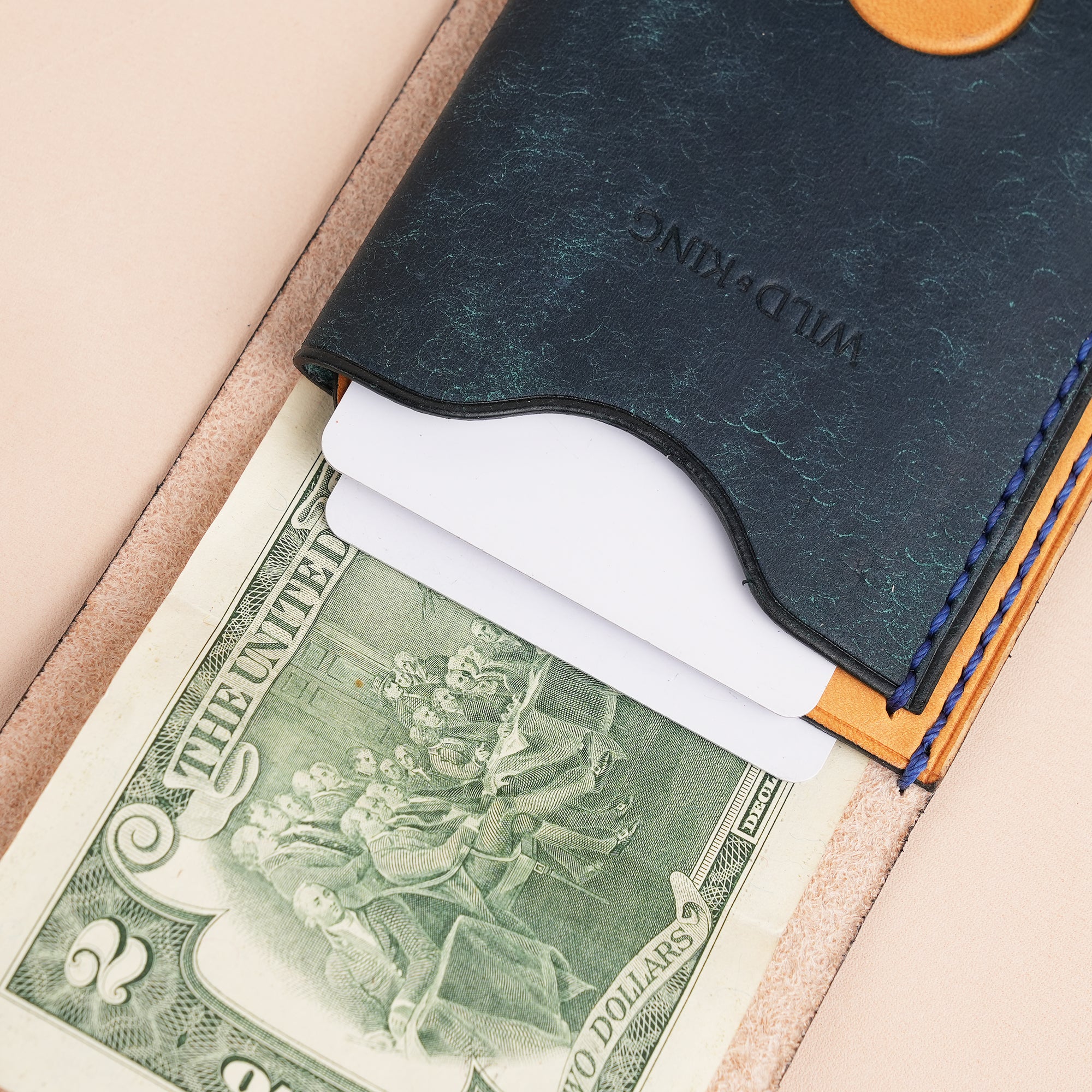 Blue Leather Snap Wallet Tea-Rex Design - Patina Finish