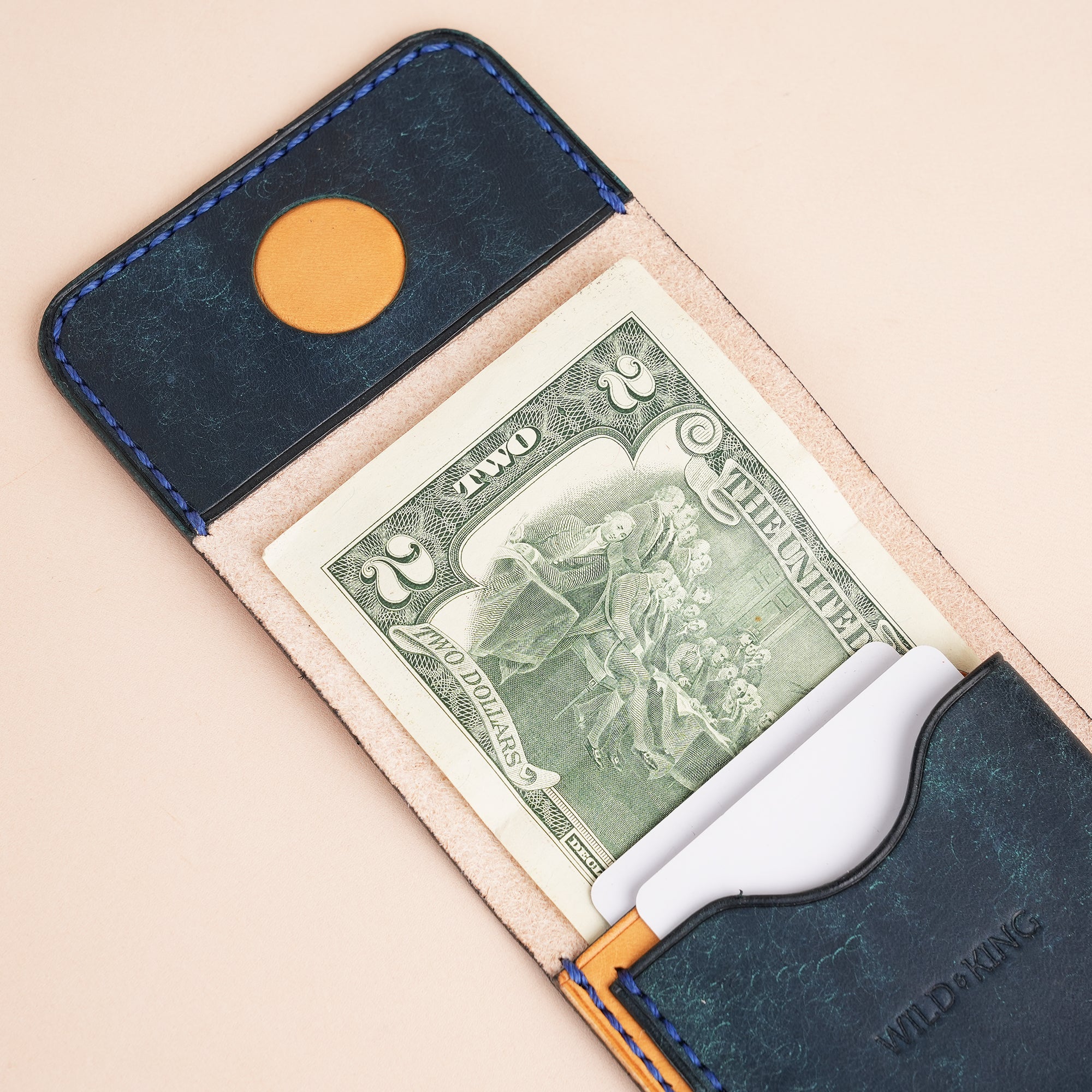 Blue Leather Snap Wallet Tea-Rex Design - Patina Finish