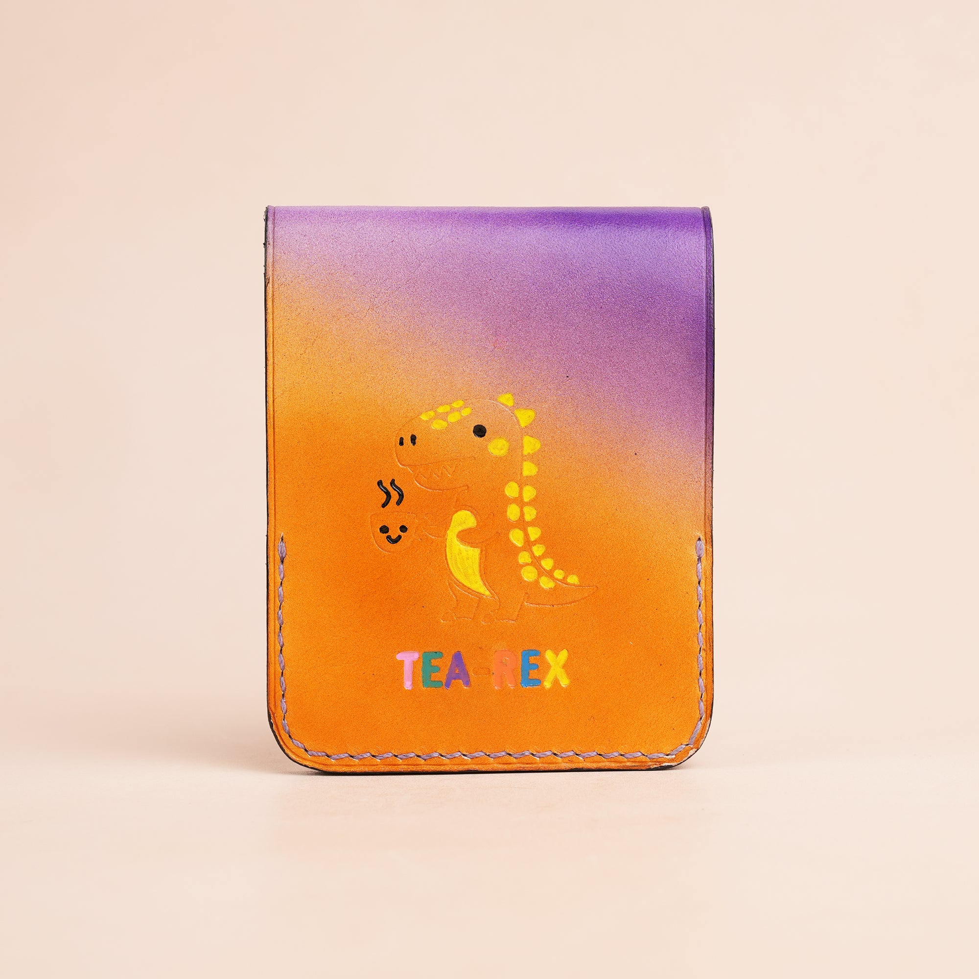 Purple Leather Snap Wallet Tea-Rex Design - Patina Finish