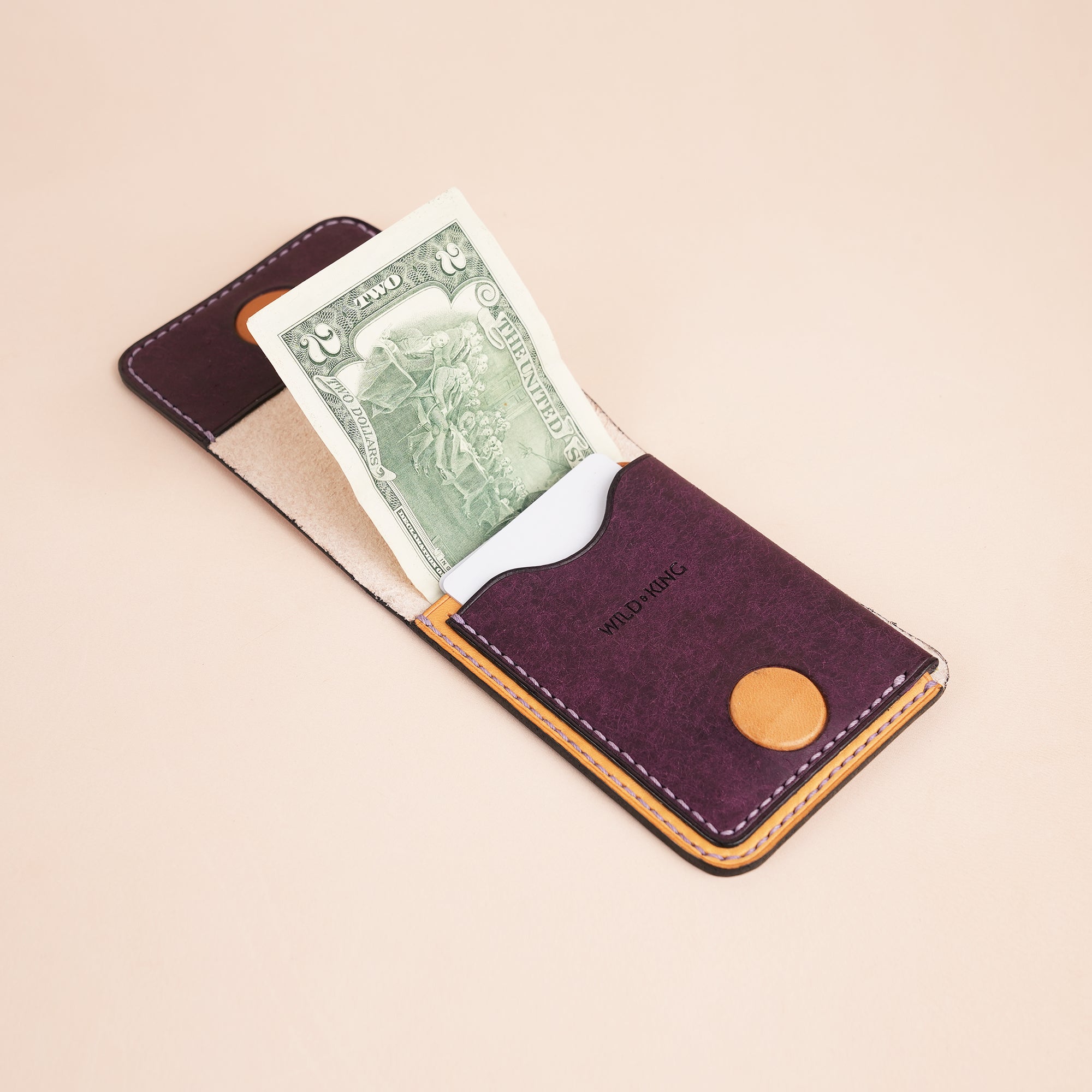 Purple Leather Snap Wallet Tea-Rex Design - Patina Finish