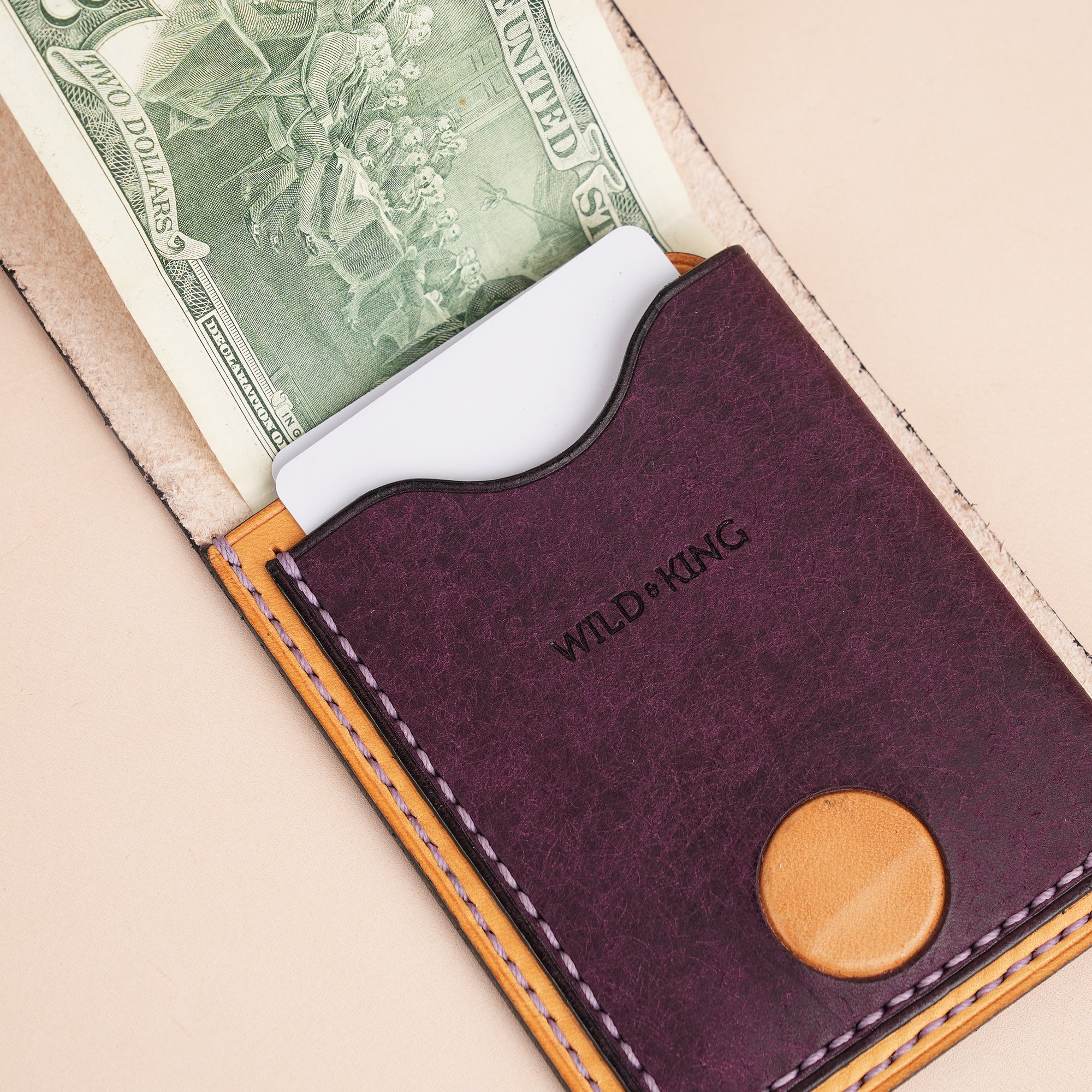 Purple Leather Snap Wallet Tea-Rex Design - Patina Finish