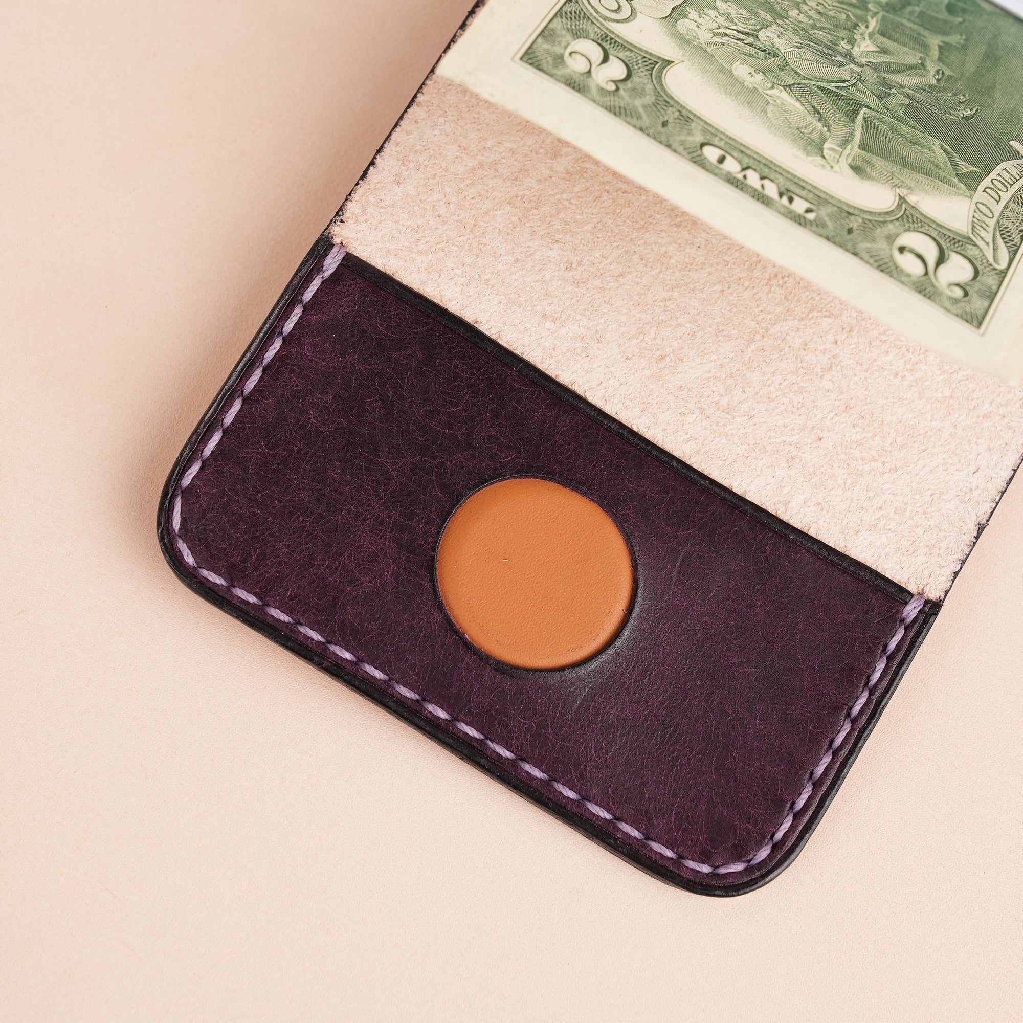 Purple Leather Snap Wallet Tea-Rex Design - Patina Finish