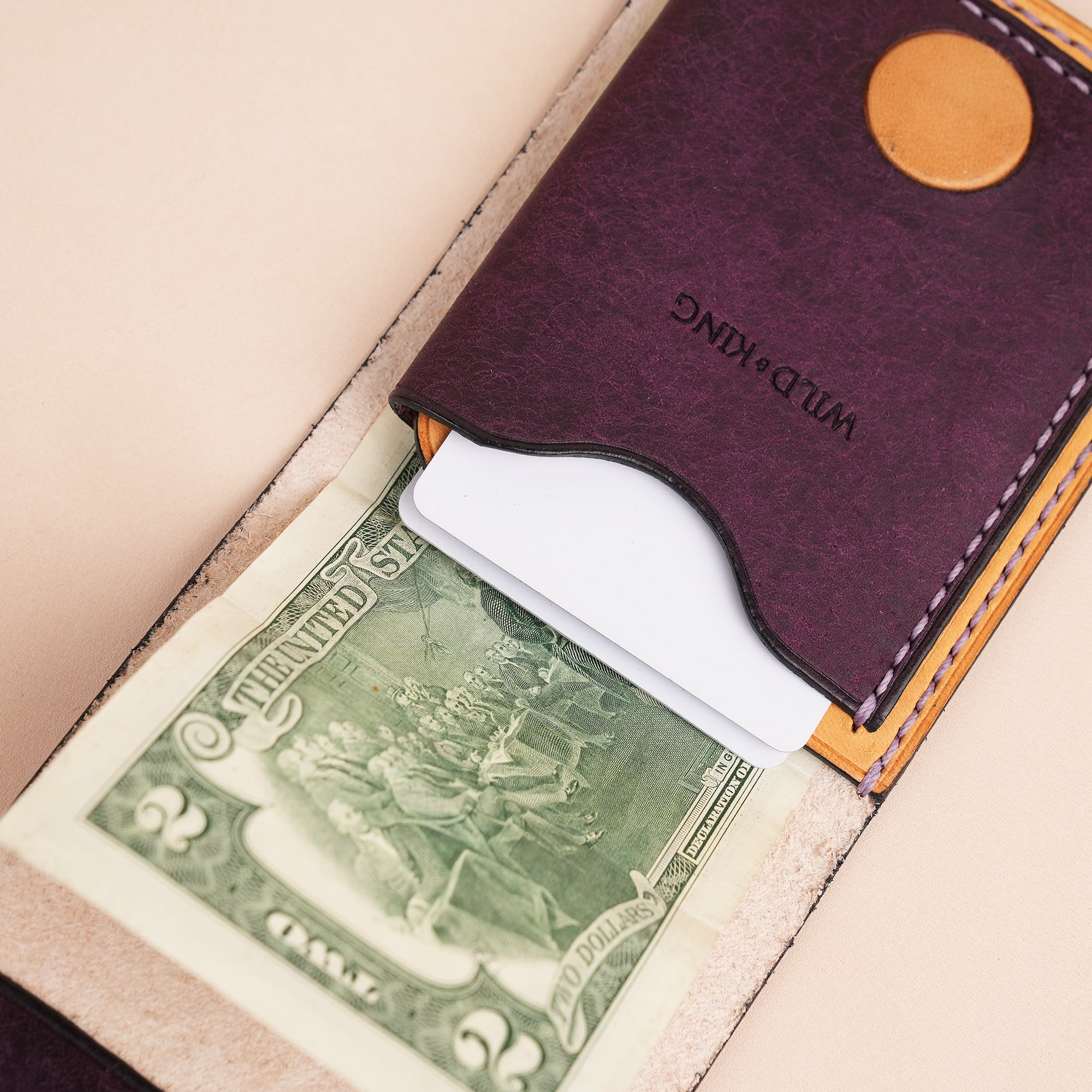 Purple Leather Snap Wallet Tea-Rex Design - Patina Finish