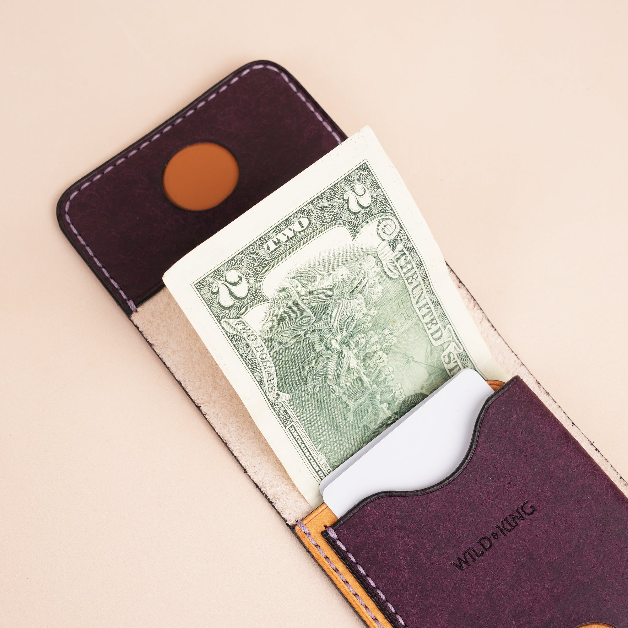 Purple Leather Snap Wallet Tea-Rex Design - Patina Finish