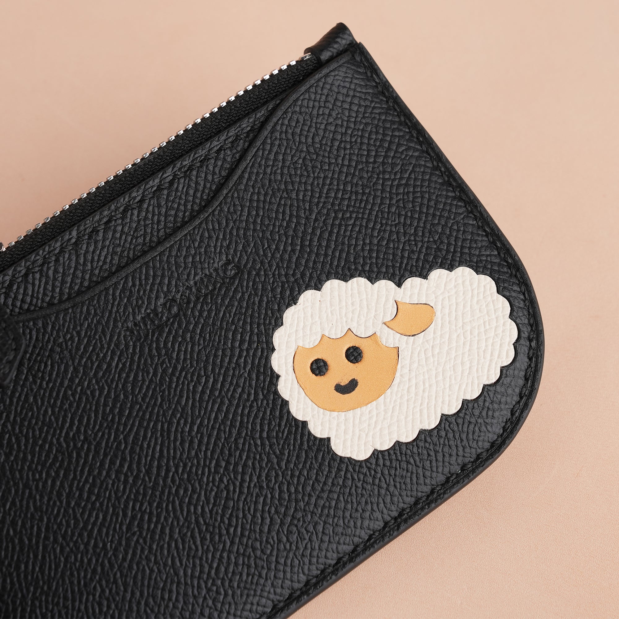 Sheep Design Epsom Leather Zipper Wallet