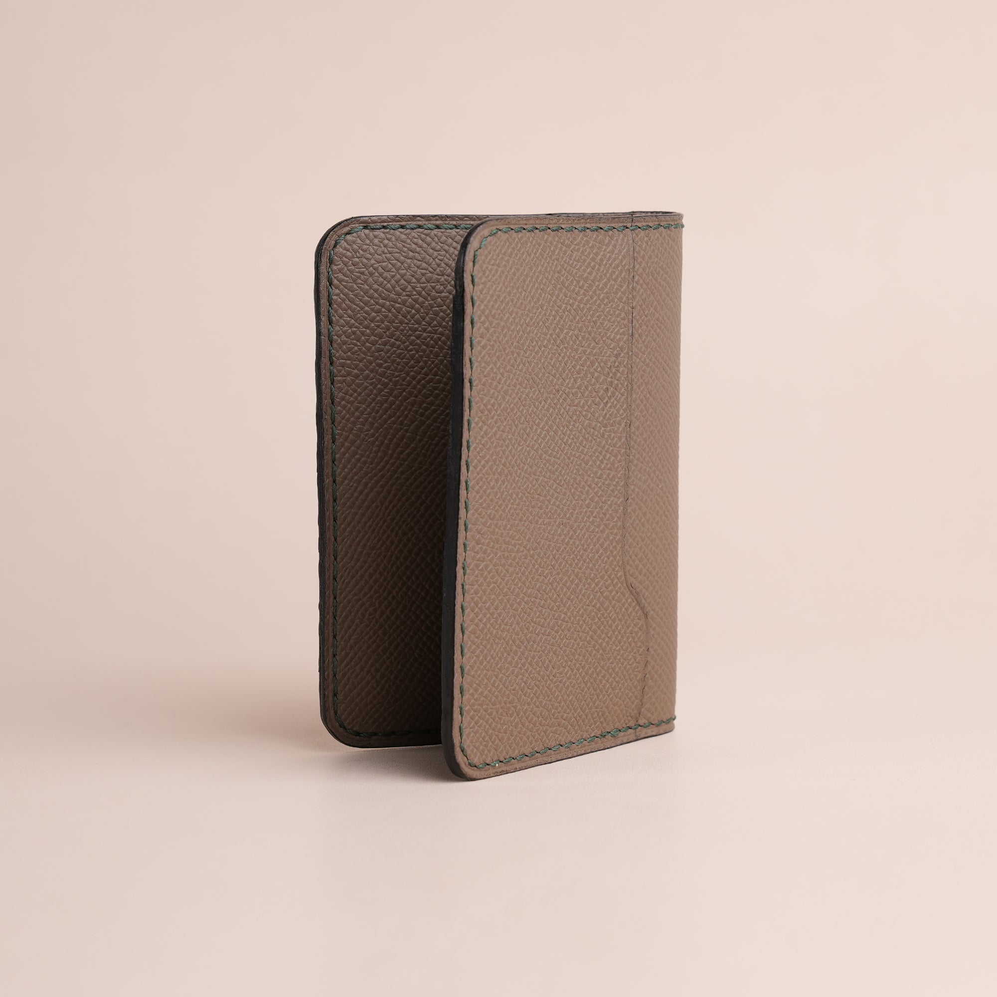 Minimalist Taupe Epsom Leather Dualfold Wallet