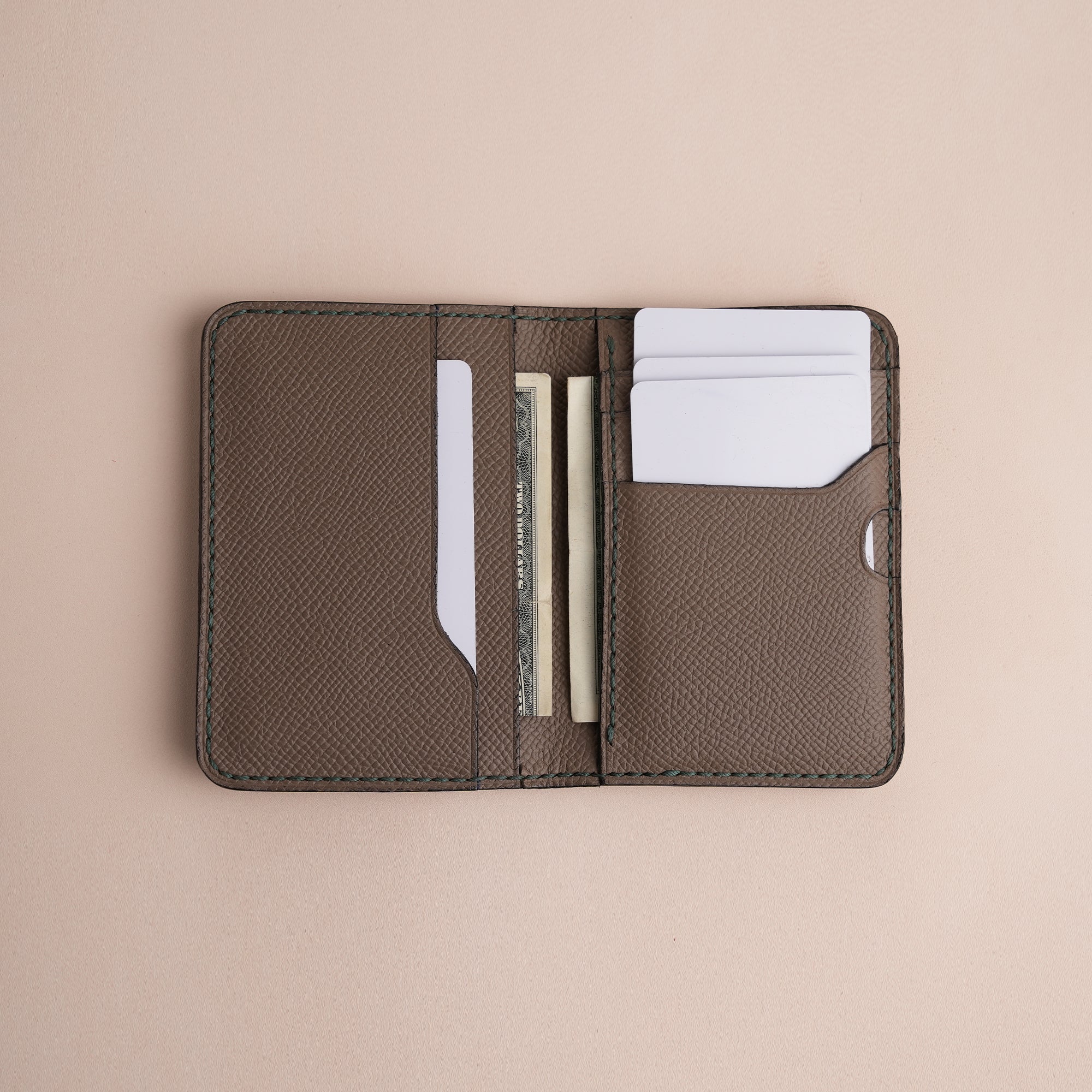 Minimalist Taupe Epsom Leather Dualfold Wallet