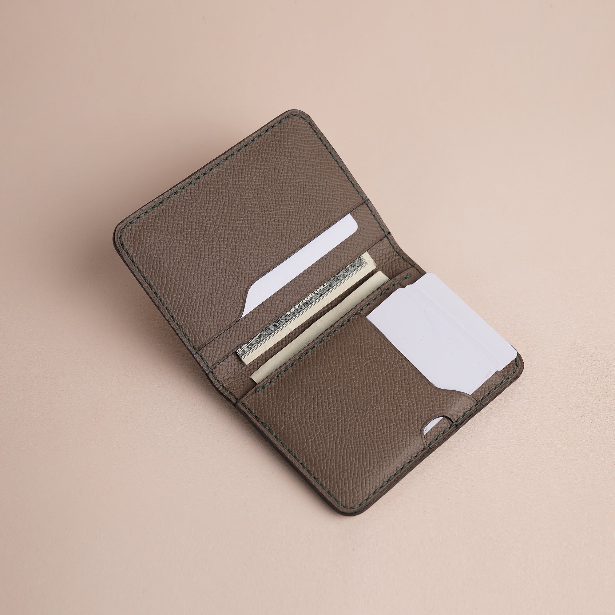 Minimalist Taupe Epsom Leather Dualfold Wallet