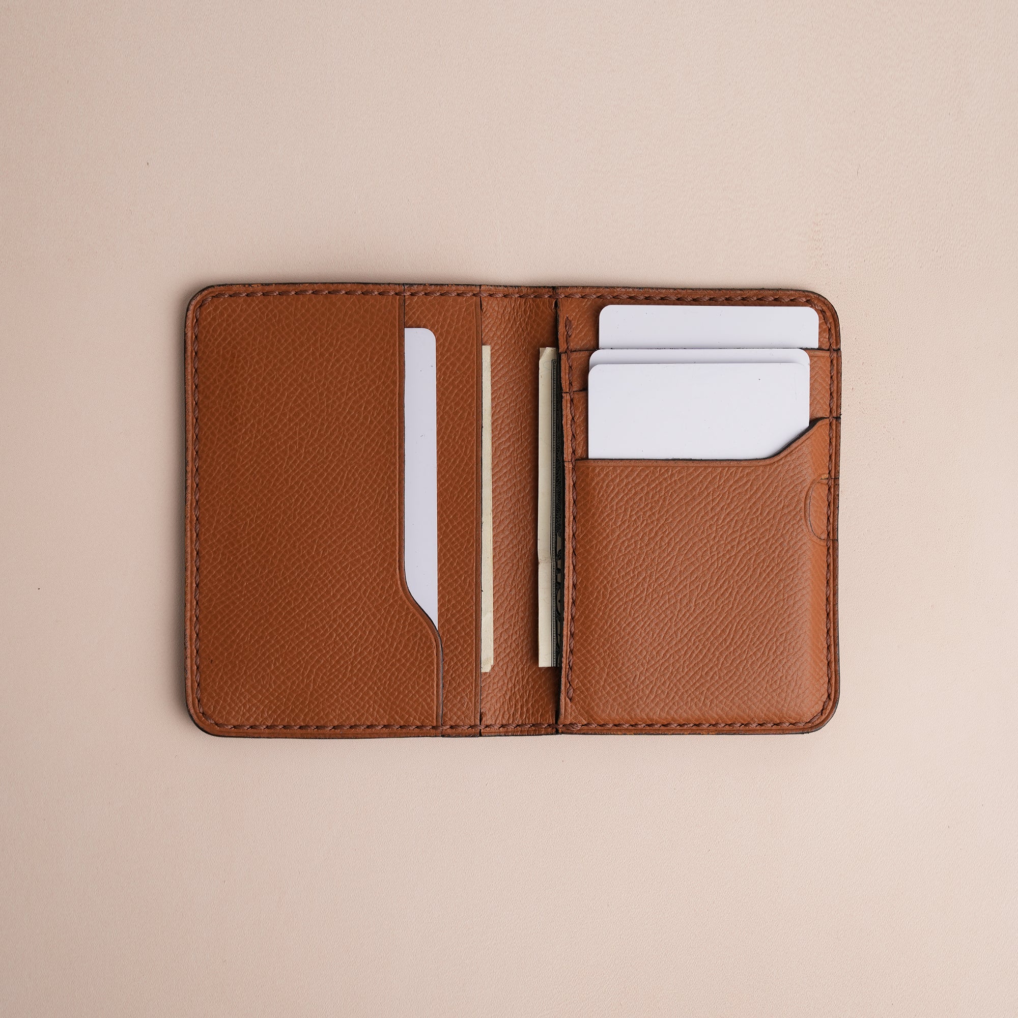 Minimalist Brown Epsom Leather Dualfold Wallet