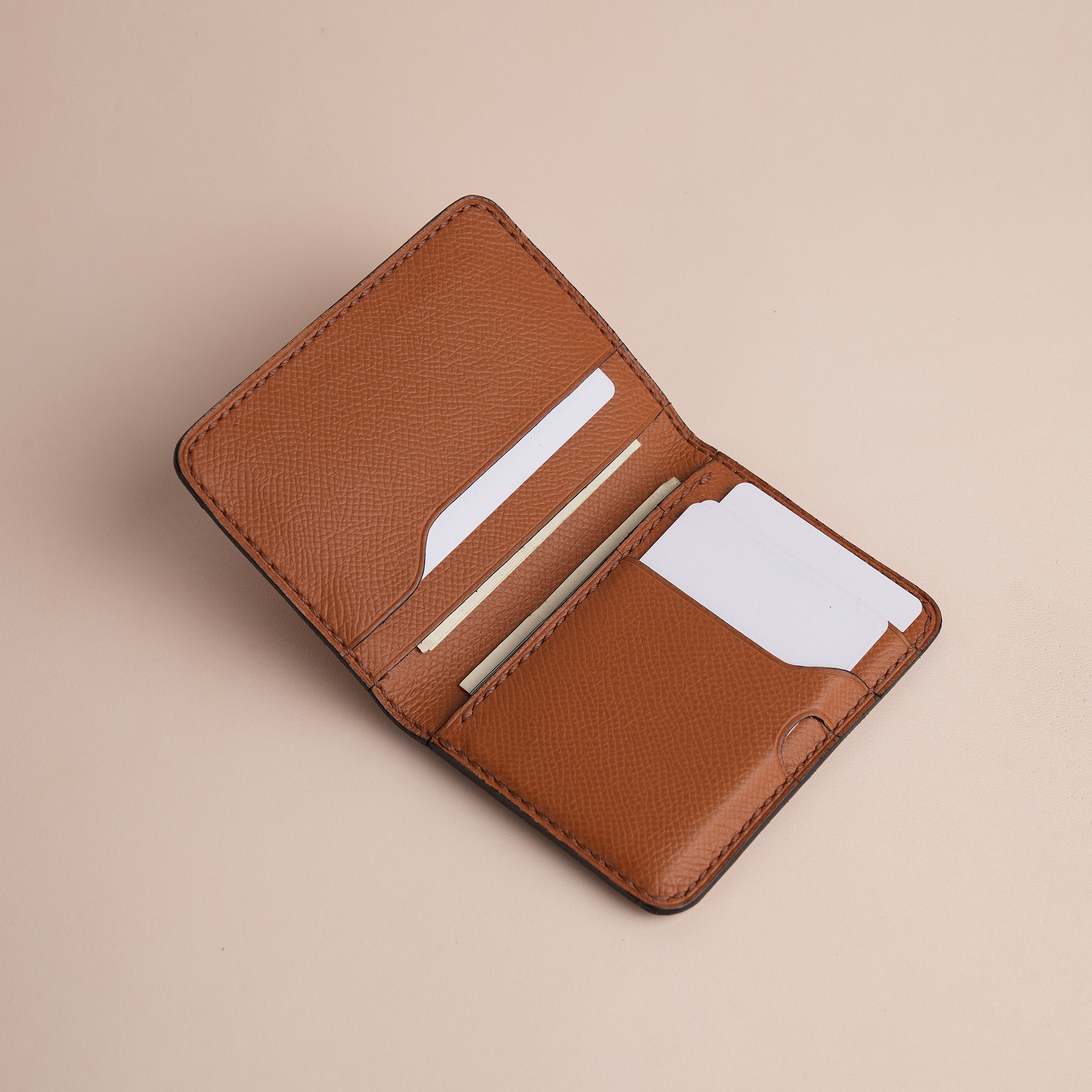 Minimalist Brown Epsom Leather Dualfold Wallet