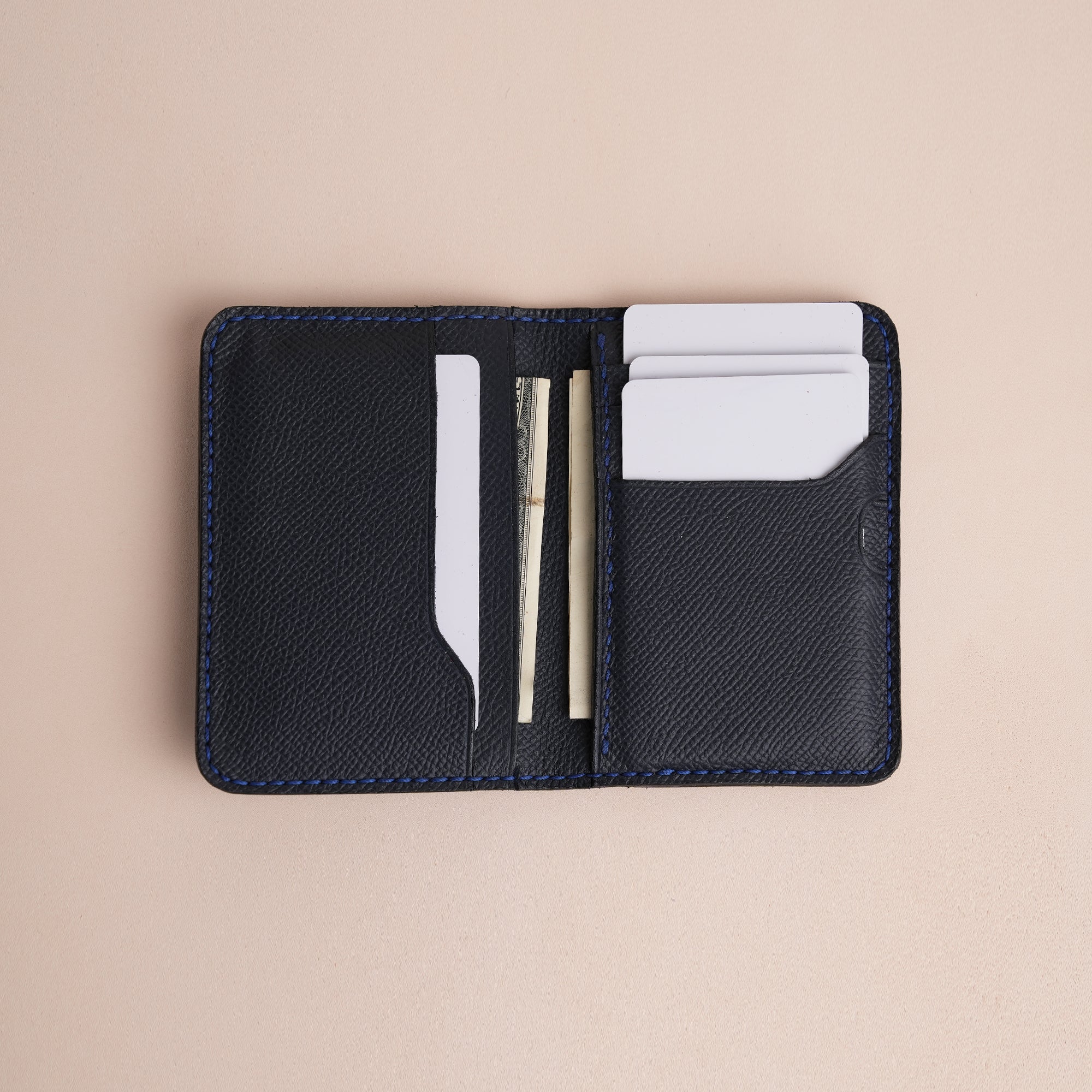 Minimalist Navy Epsom Leather Dualfold Wallet