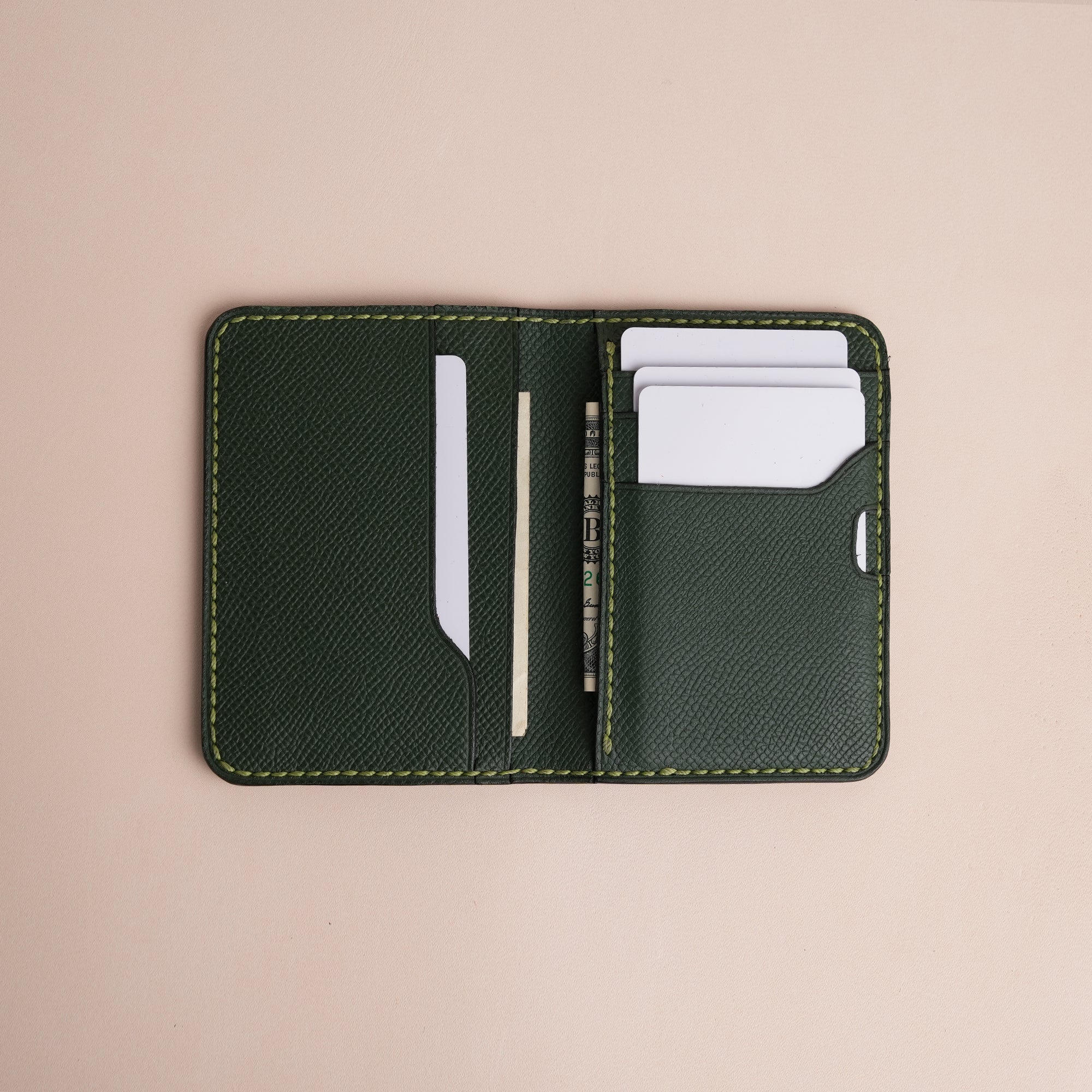 Minimalist Green Epsom Leather Dualfold Wallet