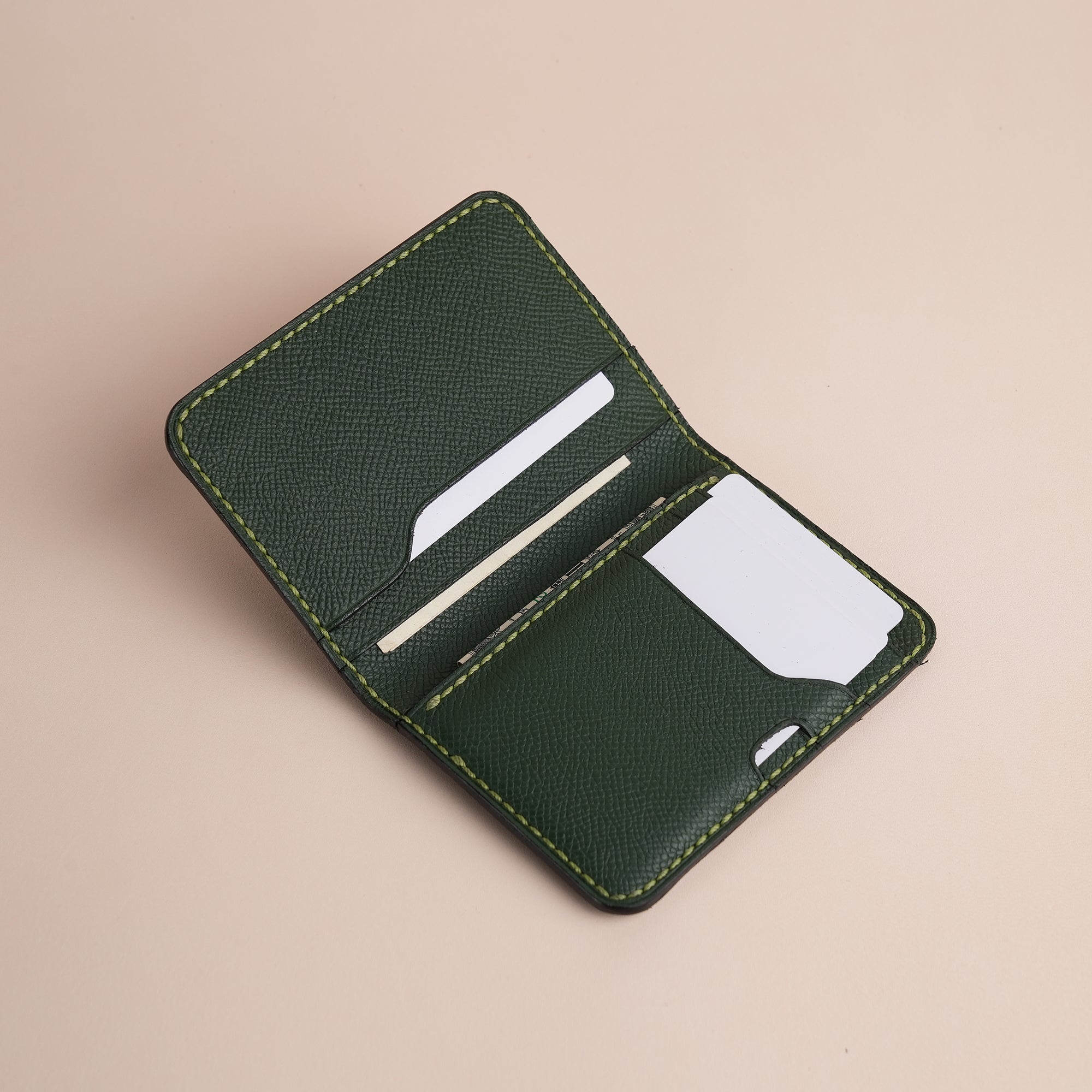 Minimalist Green Epsom Leather Dualfold Wallet